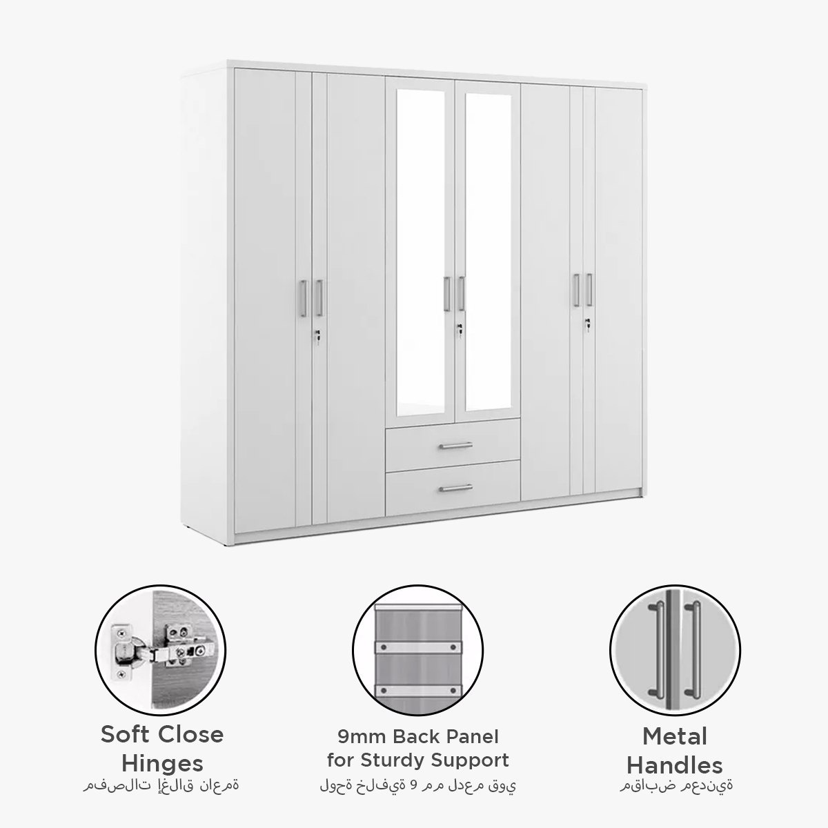 Philip 6-Door Wardrobe with 2 Drawers and Mirrors-hbxfurniture-wardrobes-image-3