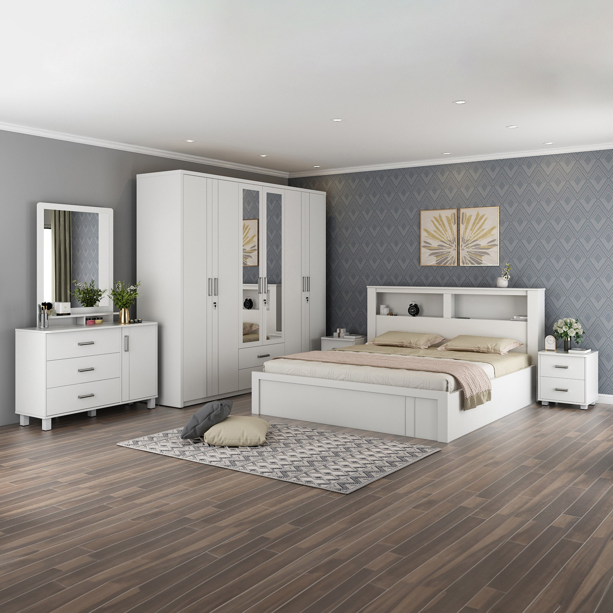 Philip 6-Door Wardrobe with 2 Drawers and Mirrors-hbxfurniture-wardrobes-image-7