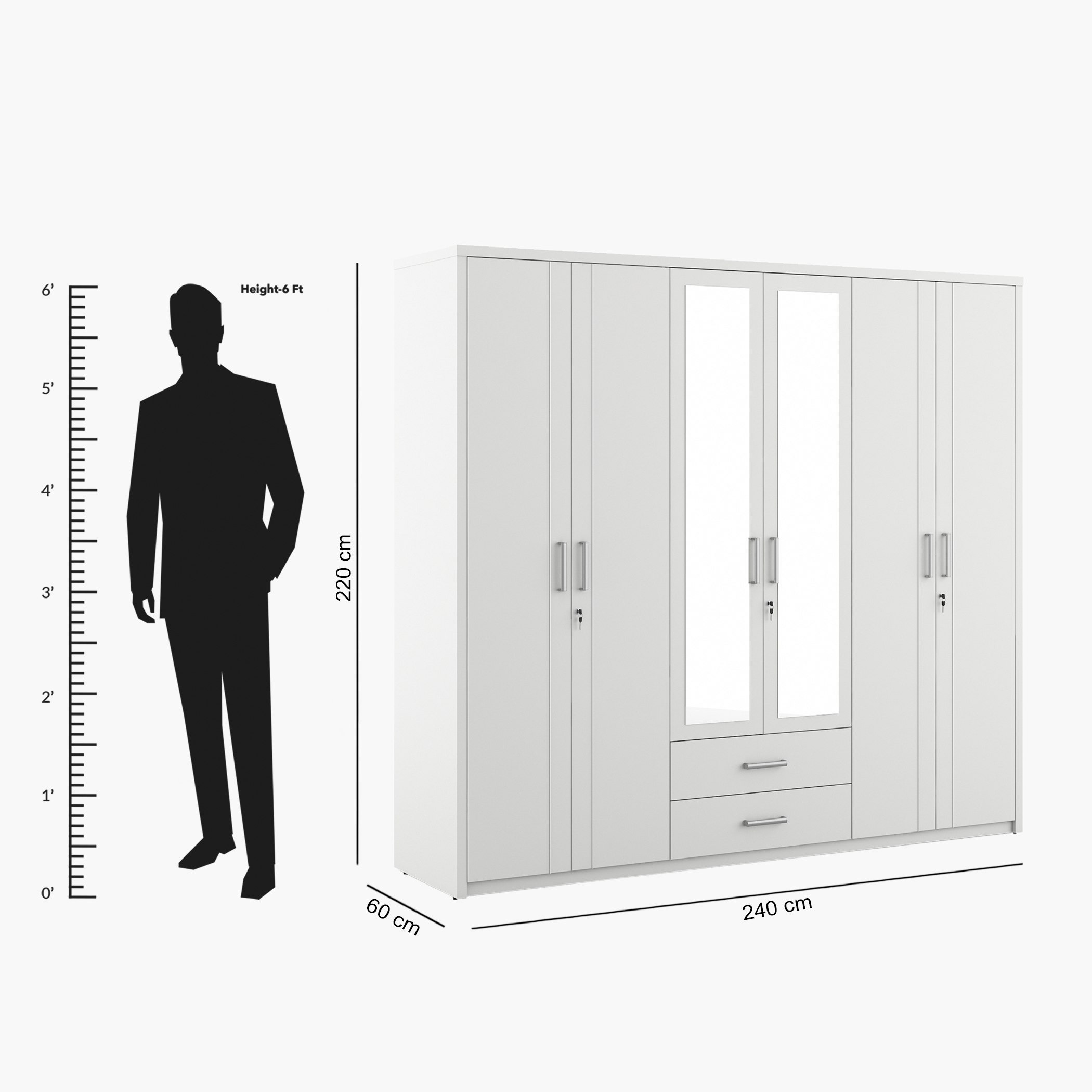 Philip 6-Door Wardrobe with 2 Drawers and Mirrors-hbxfurniture-wardrobes-image-8