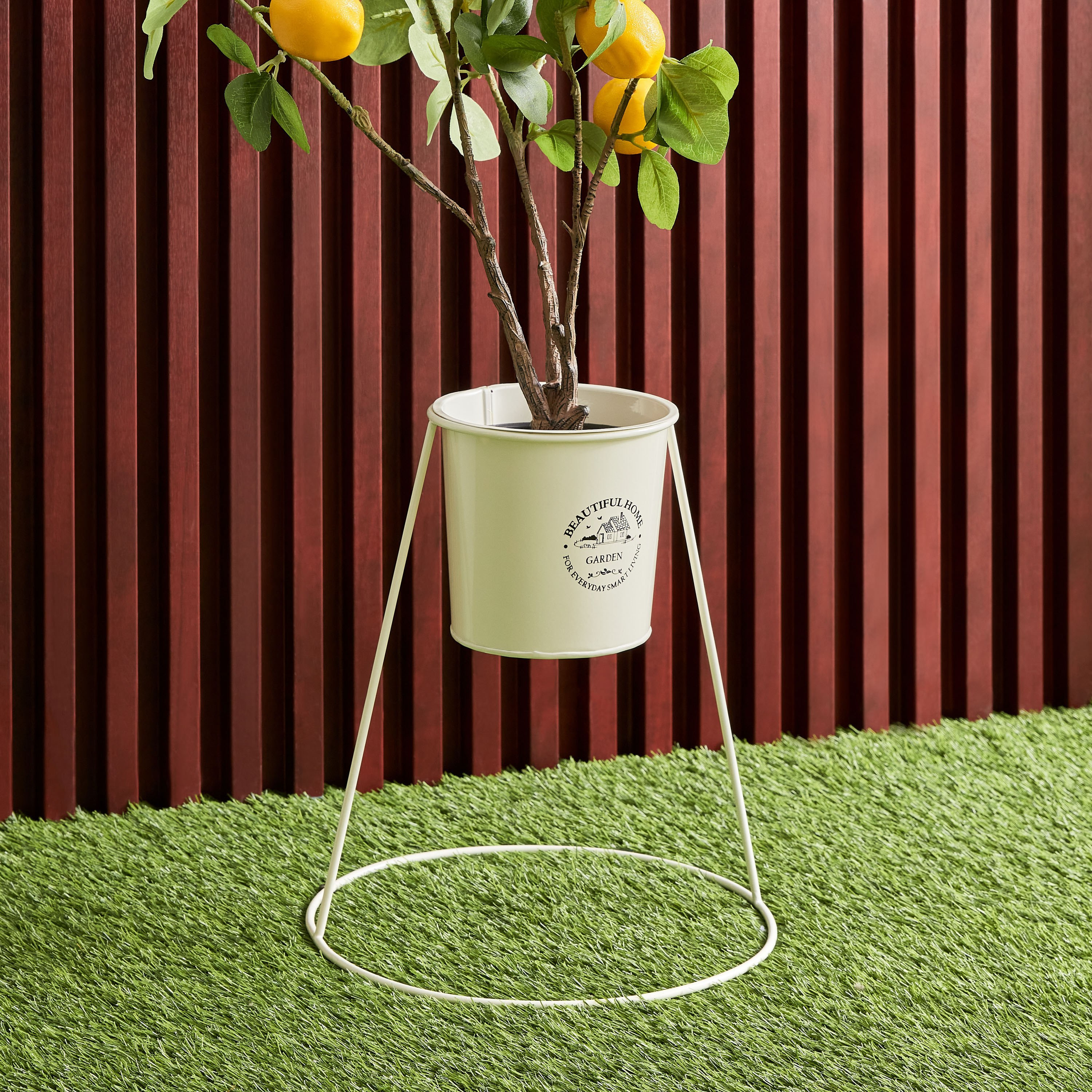 إناء زرع معدن مستدير بحامل من توفا - 27x27x30 سم-hbxhomeware-hbxdecorandfurnishings-image-1