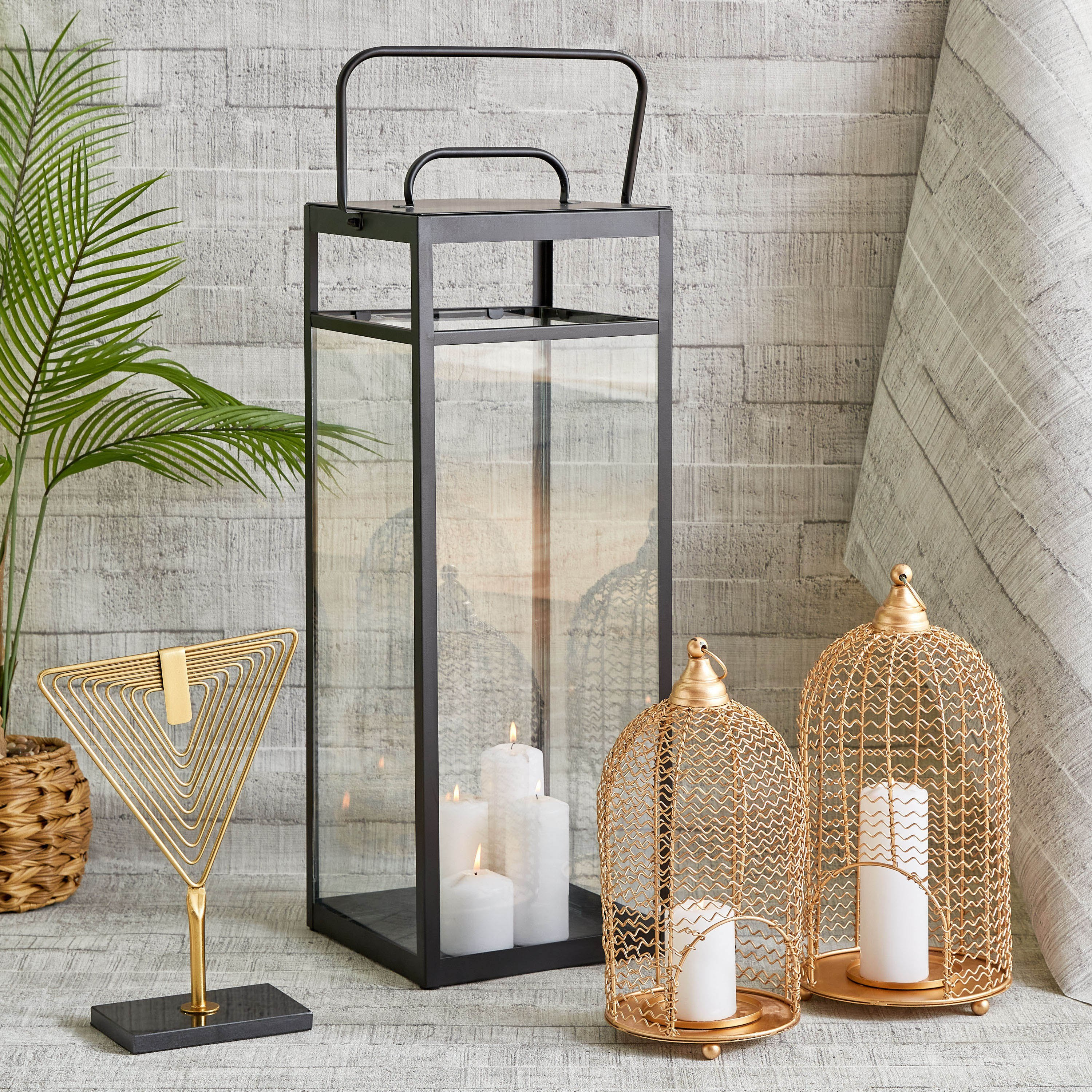 حامل شموع شبكي معدن للديكور من توفا - 16.5x16.5x34 سم-hbxdecorandfurnishings-homeaccessories-lanterns-image-5