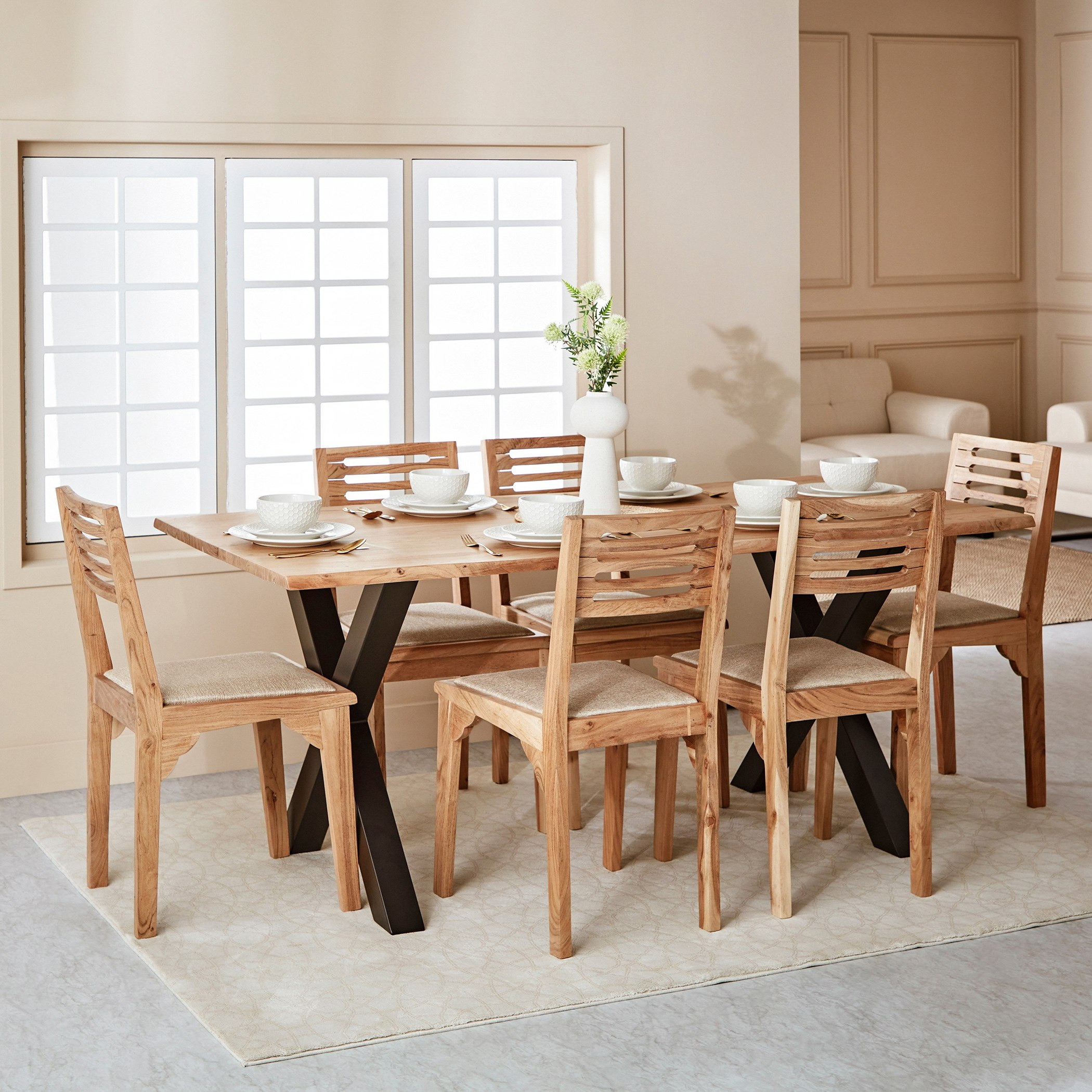 طاولة سفرة لـ6 مقاعد من الخشب الصلب - أرنو لايف إيدج من فيندرا-hbxdiningroom-diningtablesandsets-diningtables-sixseater-image-6