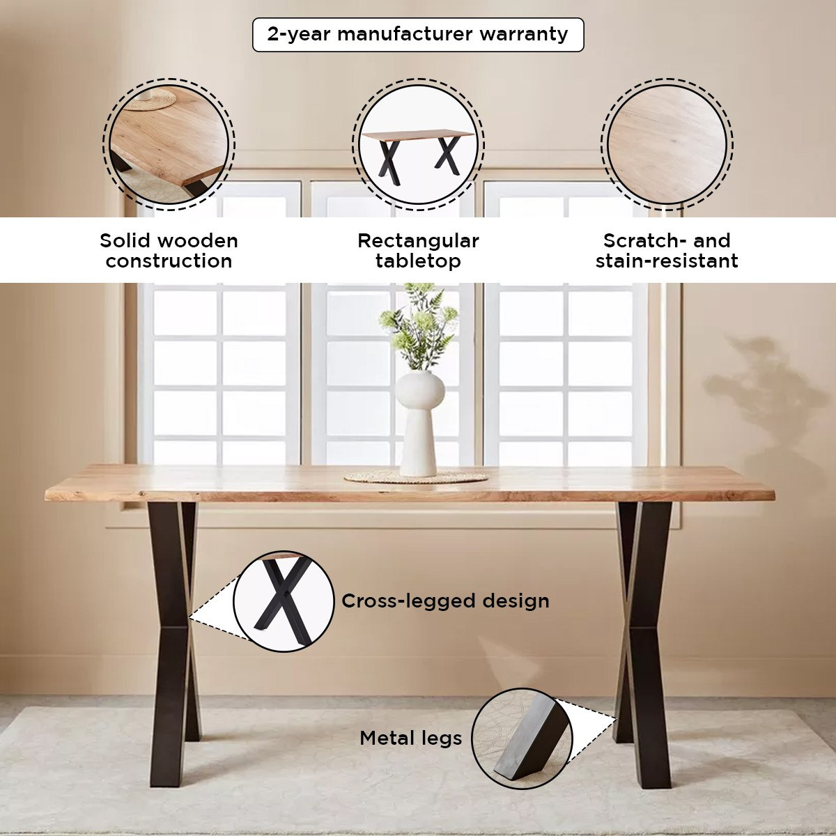 طاولة سفرة لـ6 مقاعد من الخشب الصلب - أرنو لايف إيدج من فيندرا-hbxdiningroom-diningtablesandsets-diningtables-sixseater-image-4