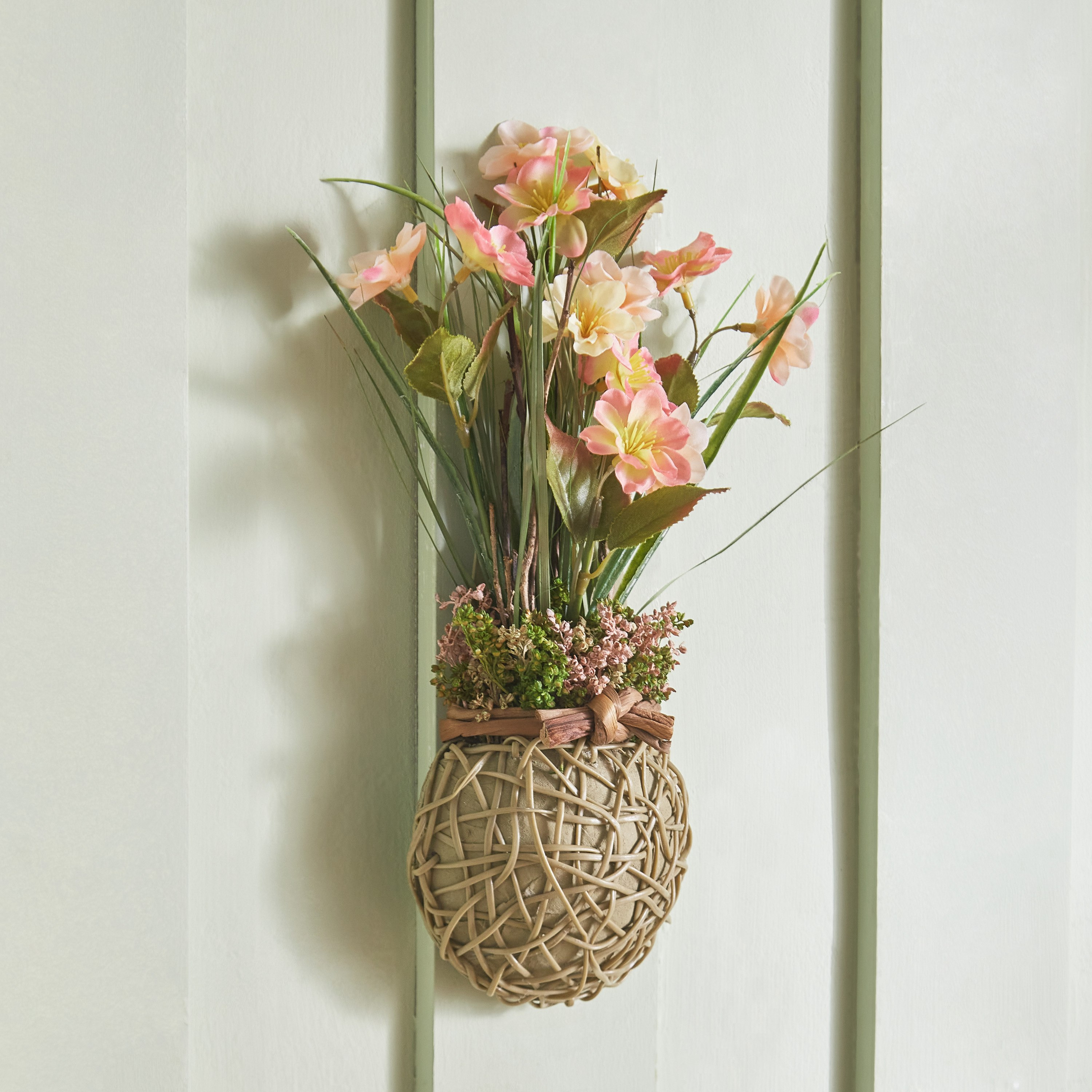 Fiona Blossom Half Round Hanging Plant with Woven Base - 16x12x30 cm-hbxdecorandfurnishings-homeaccessories-artificialflowersandplants-image-1