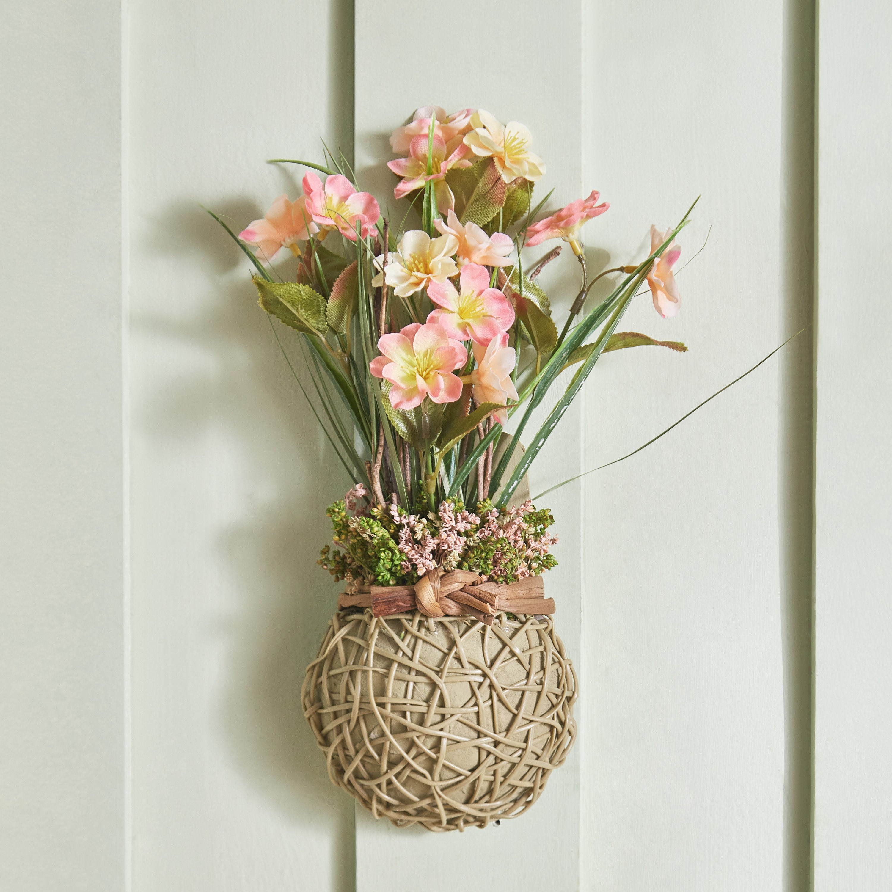 Fiona Blossom Half Round Hanging Plant with Woven Base - 16x12x30 cm-hbxdecorandfurnishings-homeaccessories-artificialflowersandplants-image-2