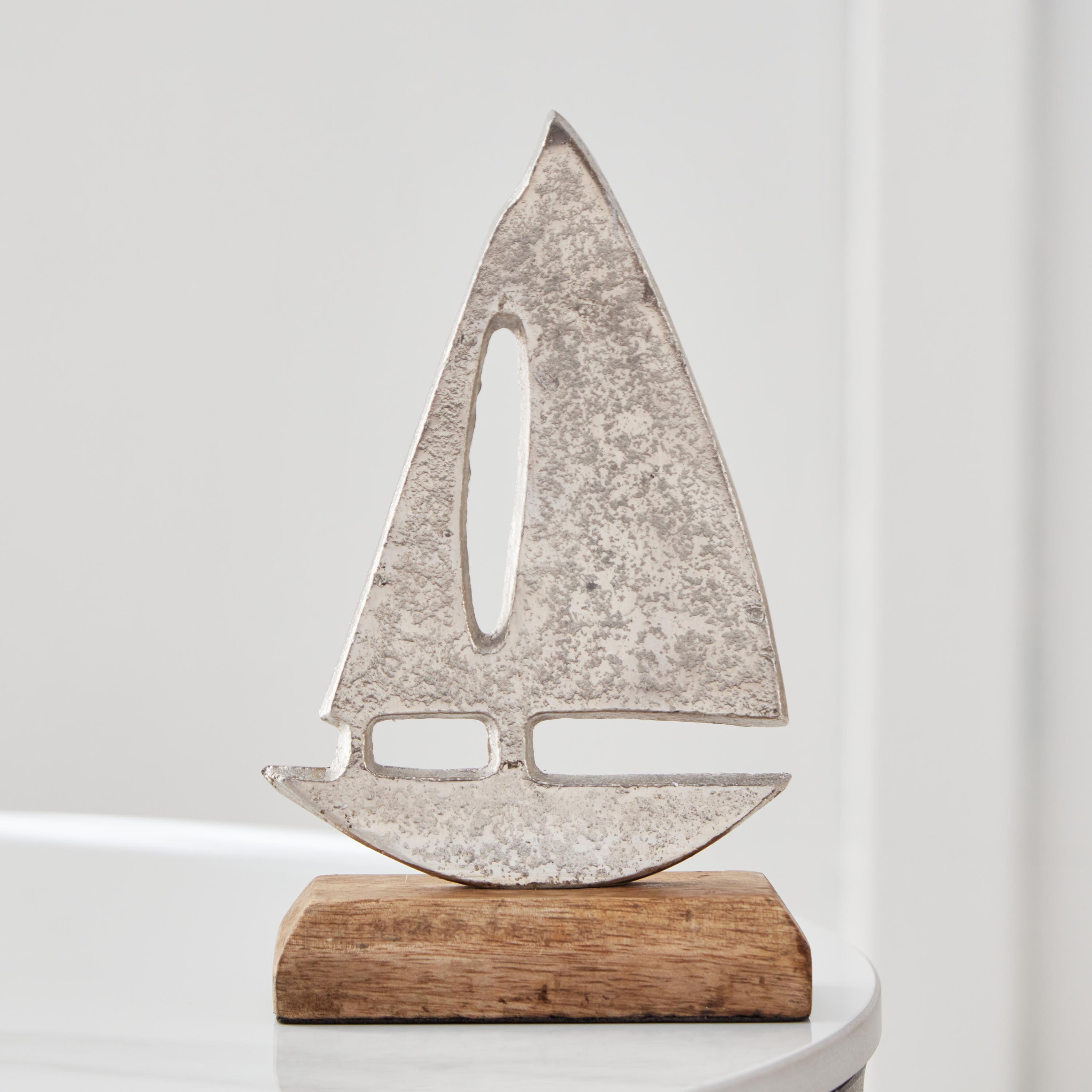 قارب ديكور معدن بقاعدة خشبية من سبلينديد - 10x5x15 سم-hbxhomeware-homedecor-figurinesandornaments-image-2