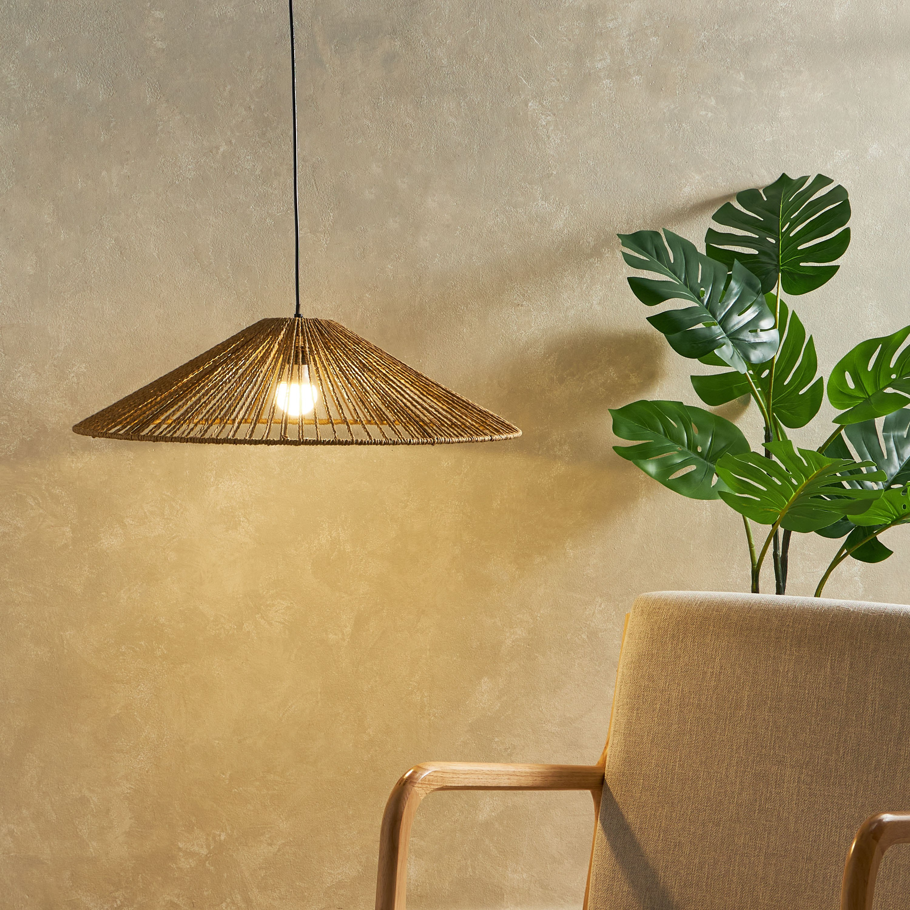 مصباح معلق إي27 مع غطاء حبل ورقي من إلبي  - 66x66x16 سم-hbxhomeware-hbxdecorandfurnishings-image-2