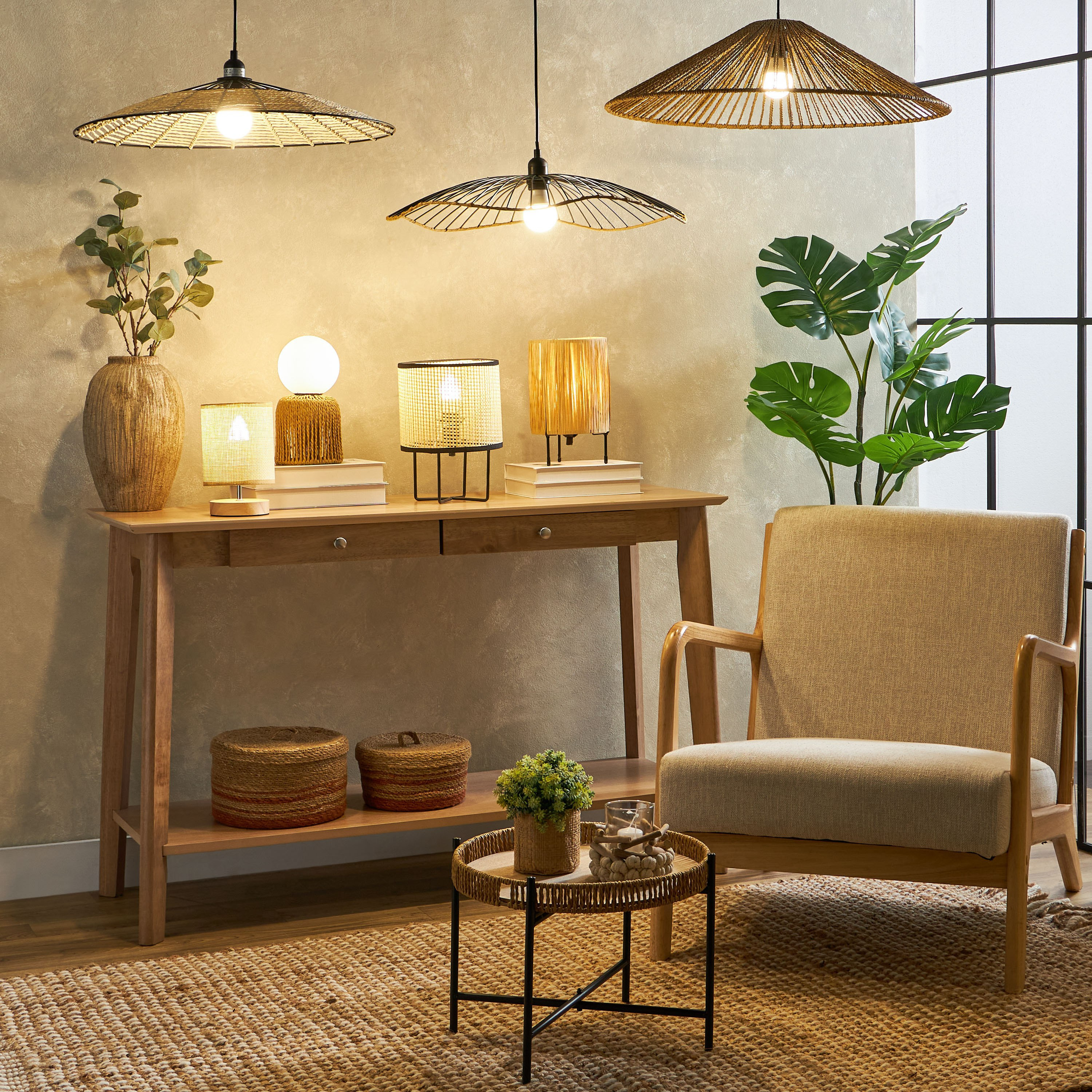 مصباح معلق إي27 مع غطاء حبل ورقي من إلبي  - 66x66x16 سم-hbxhomeware-hbxdecorandfurnishings-image-5