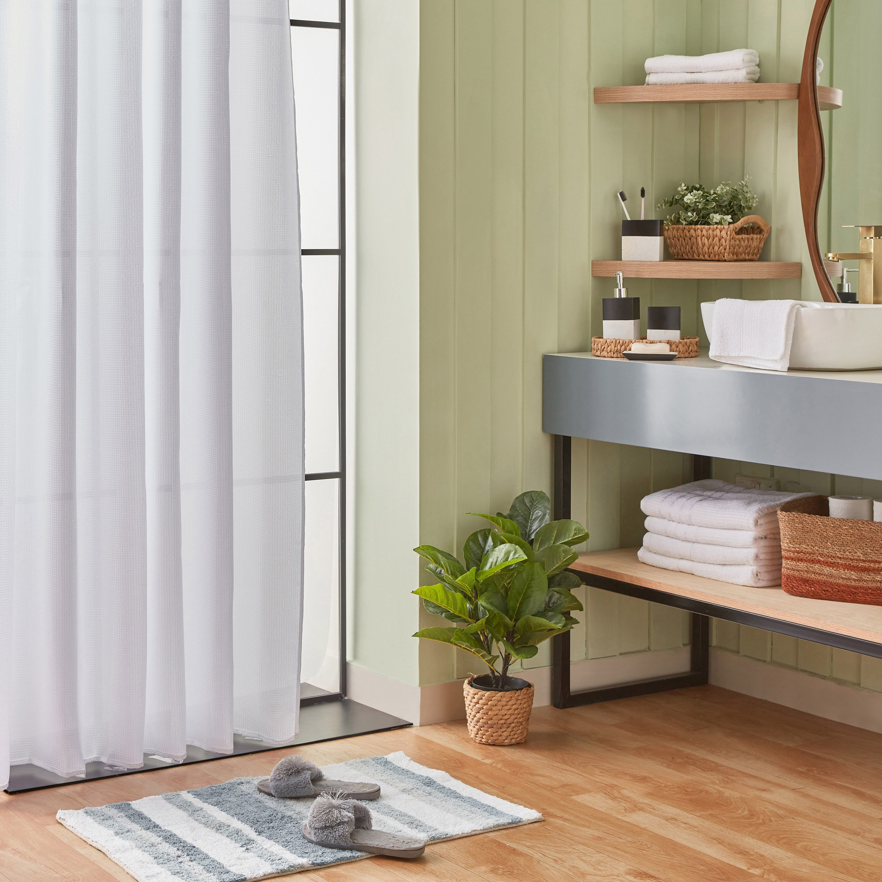 Royal Solid Jacquard Shower Curtain with 12 Hooks - 180x200 cm-PROMO_HB_AE_B1G1_250925-image-4