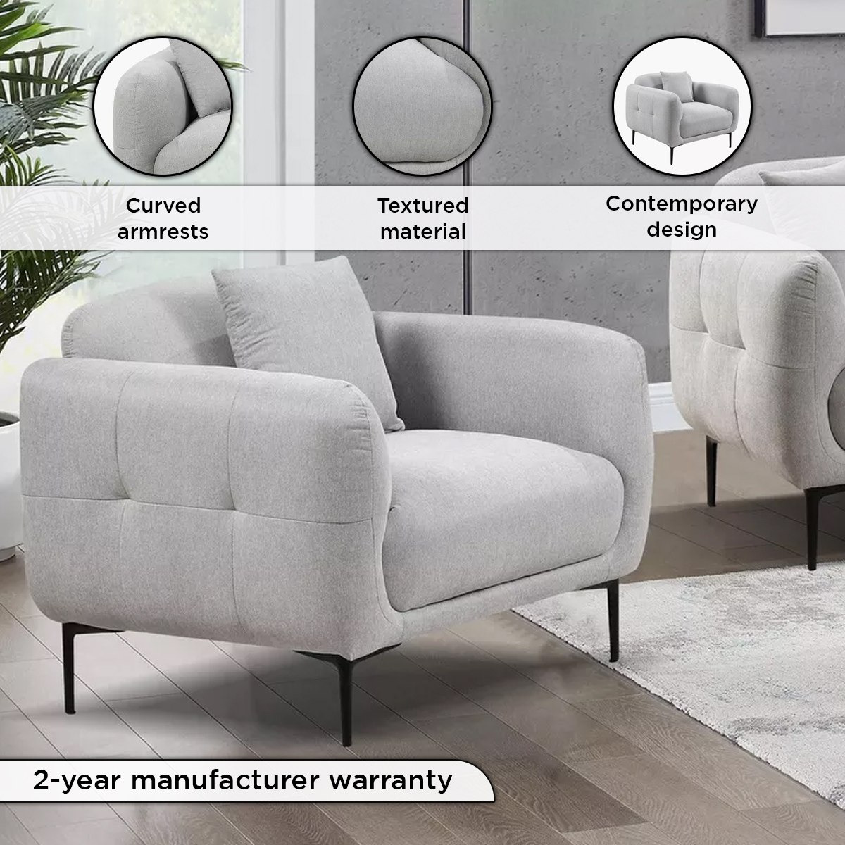 كرسي قماش بمساند ذراعين مع وسادة من فيفولي-hbxlivingroom-sofasandarmchairs-sofas-image-4