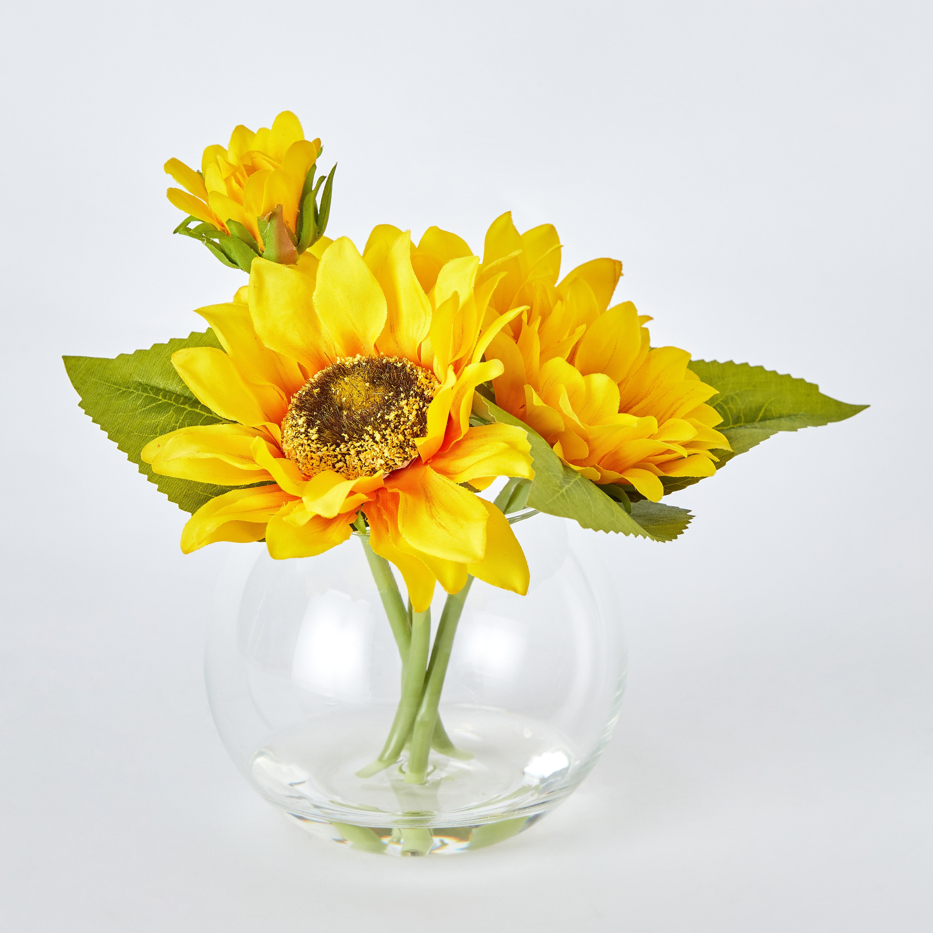 Fleur Sunflower Bunch with Glass Pot - 15x15x17 cm-hbxdecorandfurnishings-homeaccessories-artificialflowersandplants-image-5