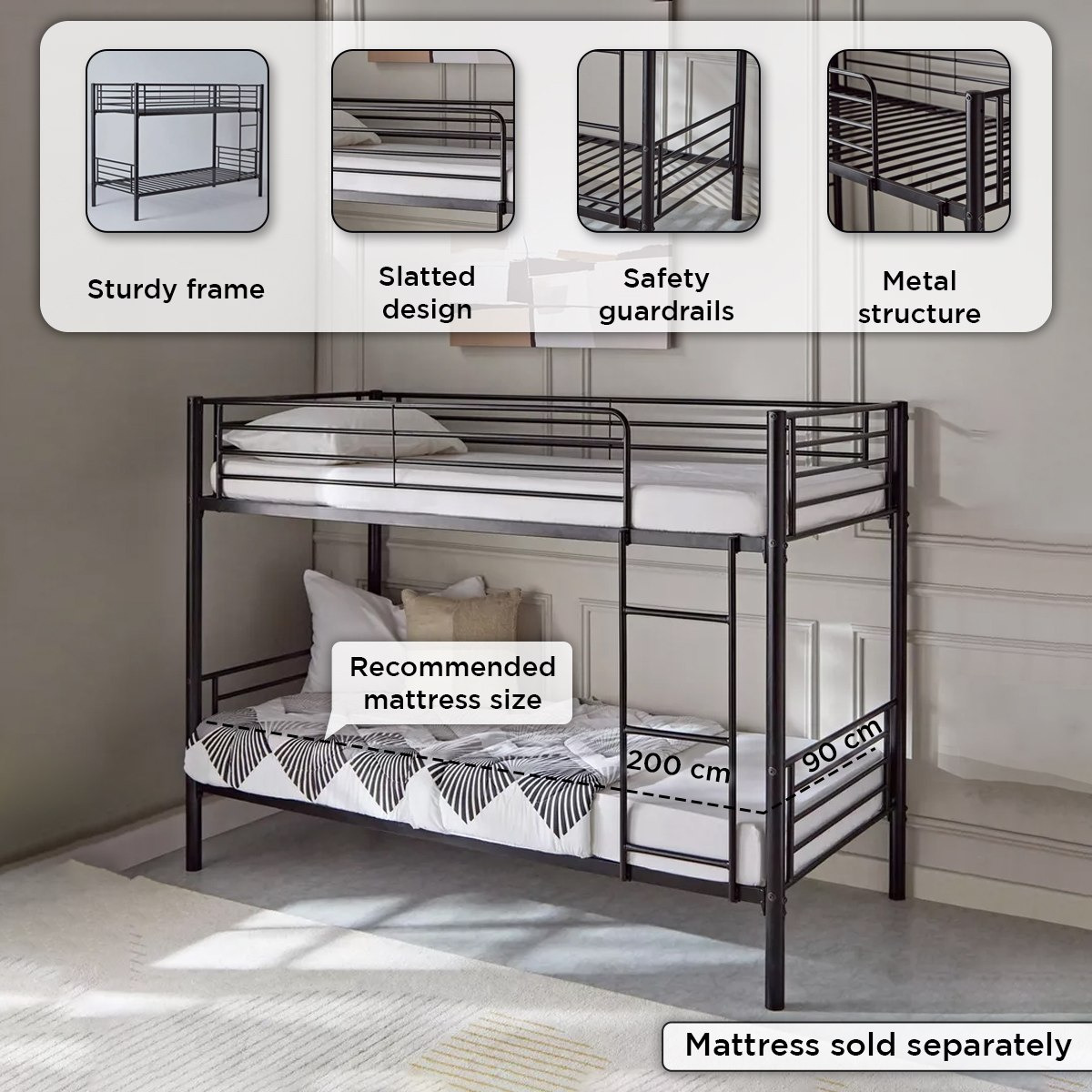 سرير فردي طابقين قابل للتحول - فانيلا من موڤو - 90x200 سم-hbxkidsandyouth-bedsandbedsets-bunkbeds-single-image-4