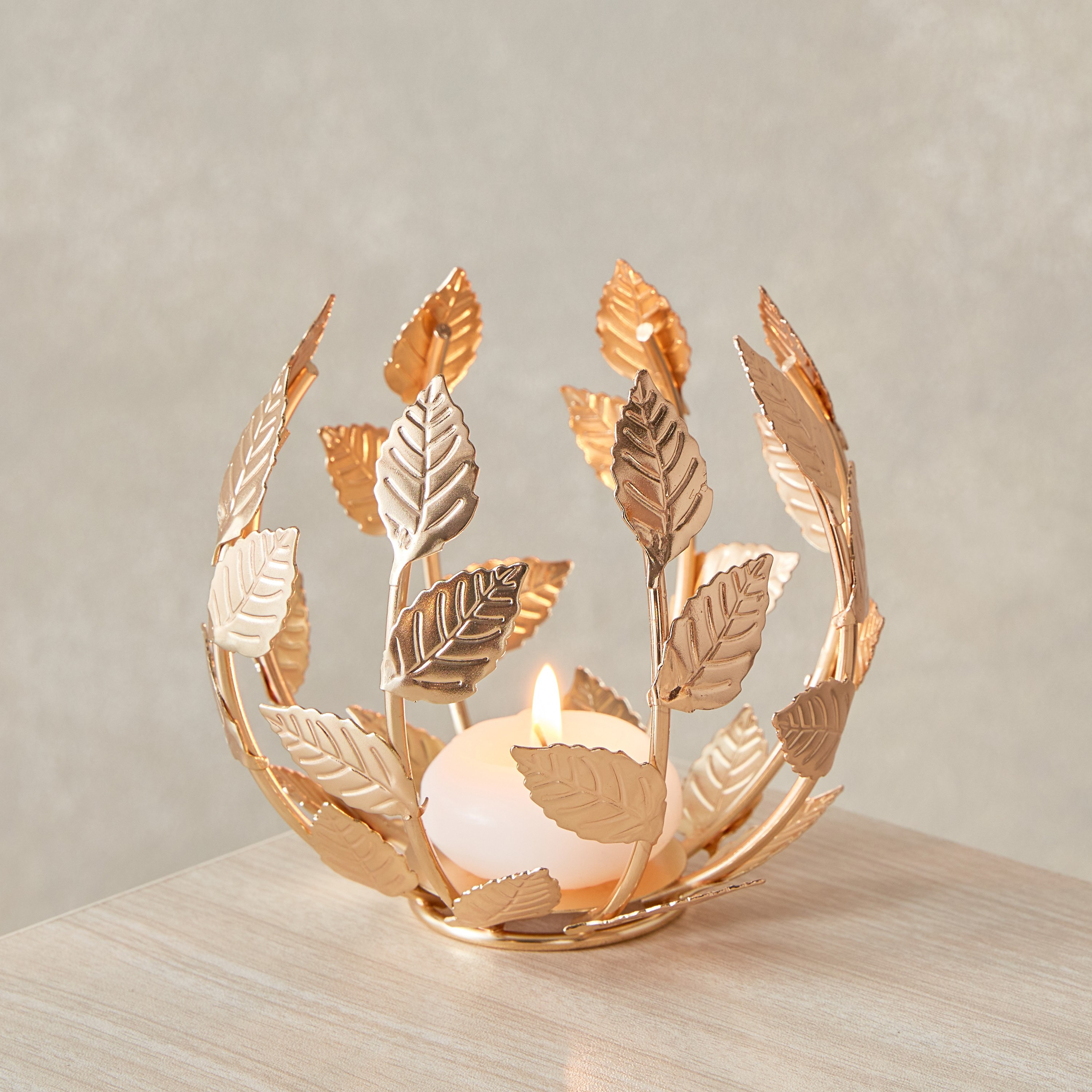 Orlie Leaf Design Metal Candleholder - 11x11 cm-PROMO_HB_AE_B2G2_011025-image-1