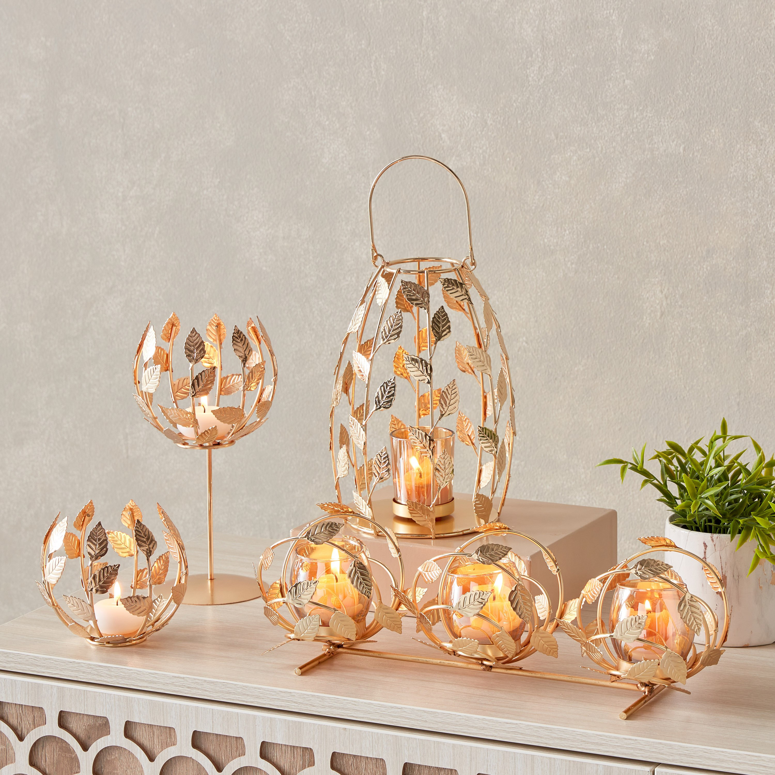 Orlie Leaf Design Metal Candleholder - 11x11 cm-PROMO_HB_AE_B2G2_011025-image-4