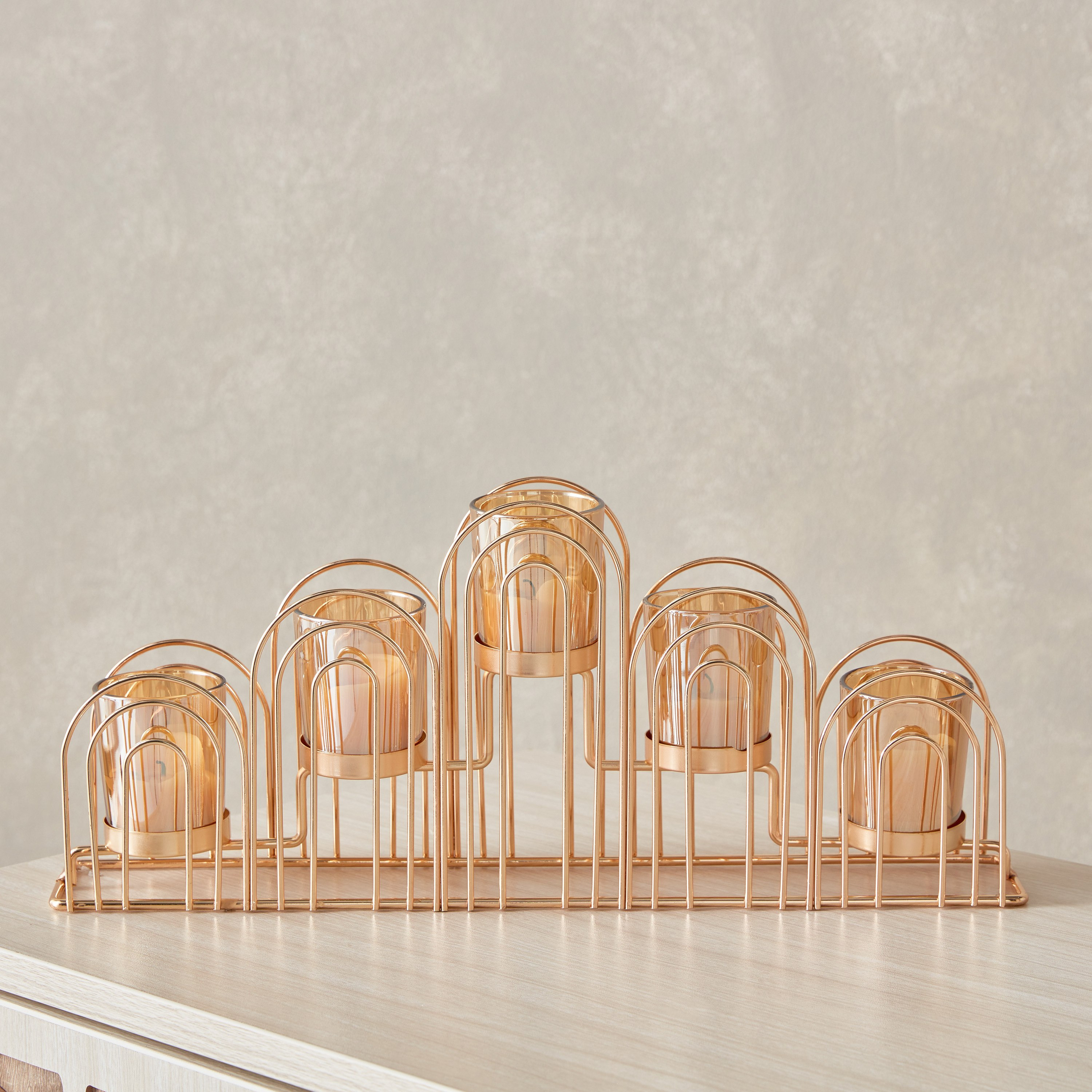 Orlie Metal Arch Candleholder with Glass Votives - 40x7x17 cm-hbxlivingroom-decorandaccessories-candleholders-image-2