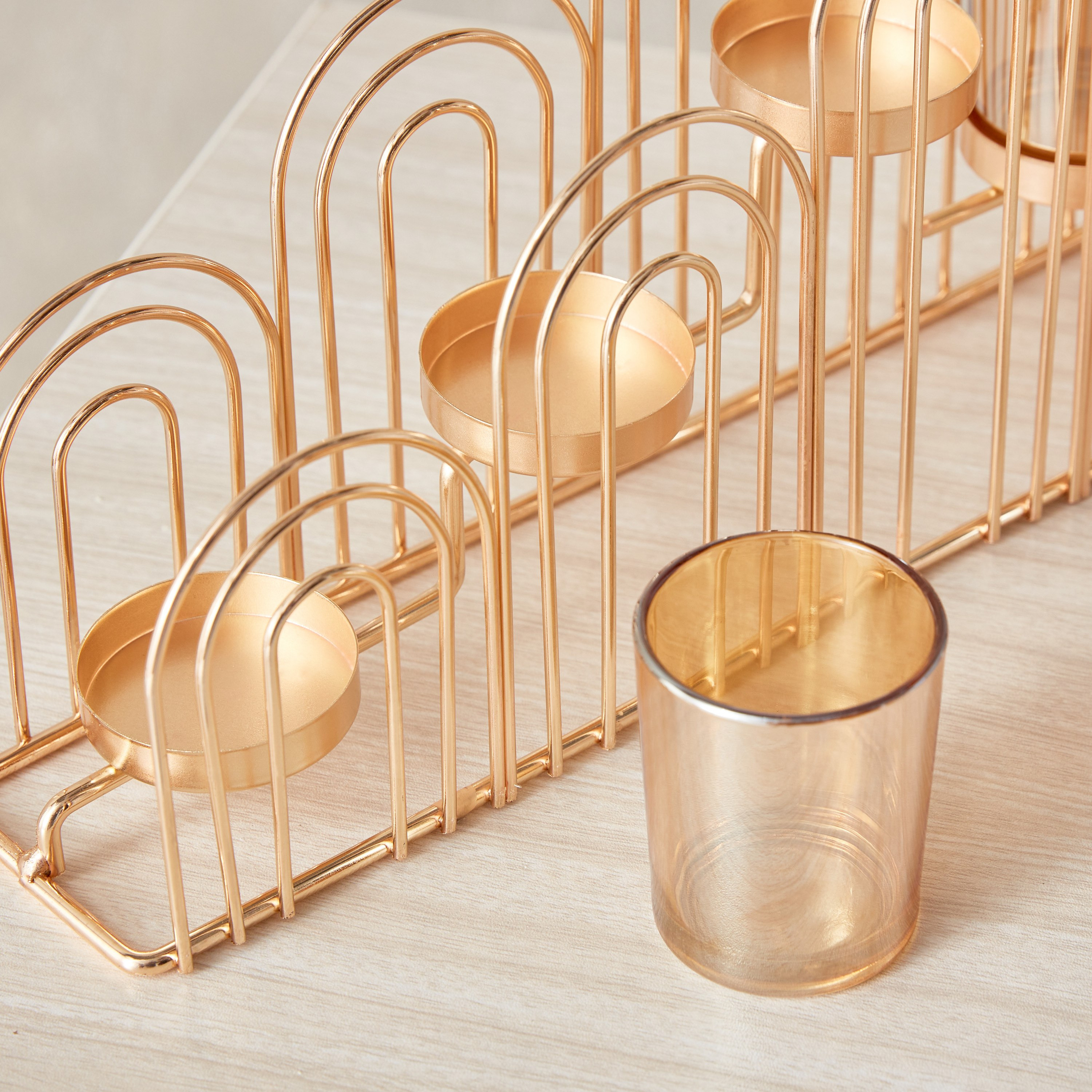 Orlie Metal Arch Candleholder with Glass Votives - 40x7x17 cm-hbxlivingroom-decorandaccessories-candleholders-image-4