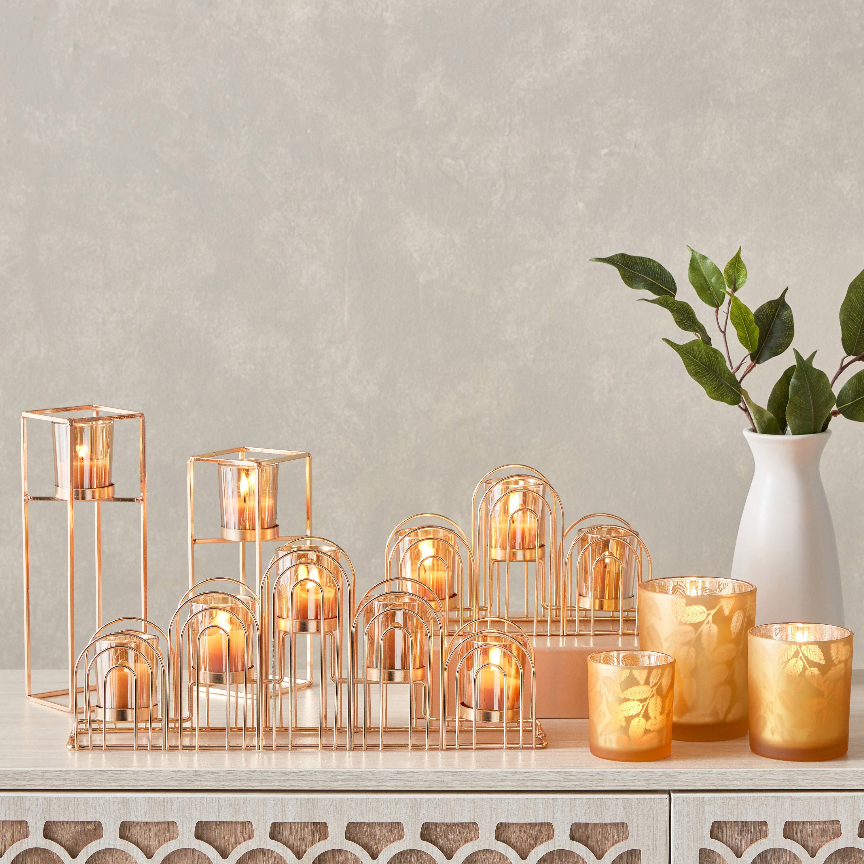 Orlie Metal Arch Candleholder with Glass Votives - 40x7x17 cm-hbxlivingroom-decorandaccessories-candleholders-image-5