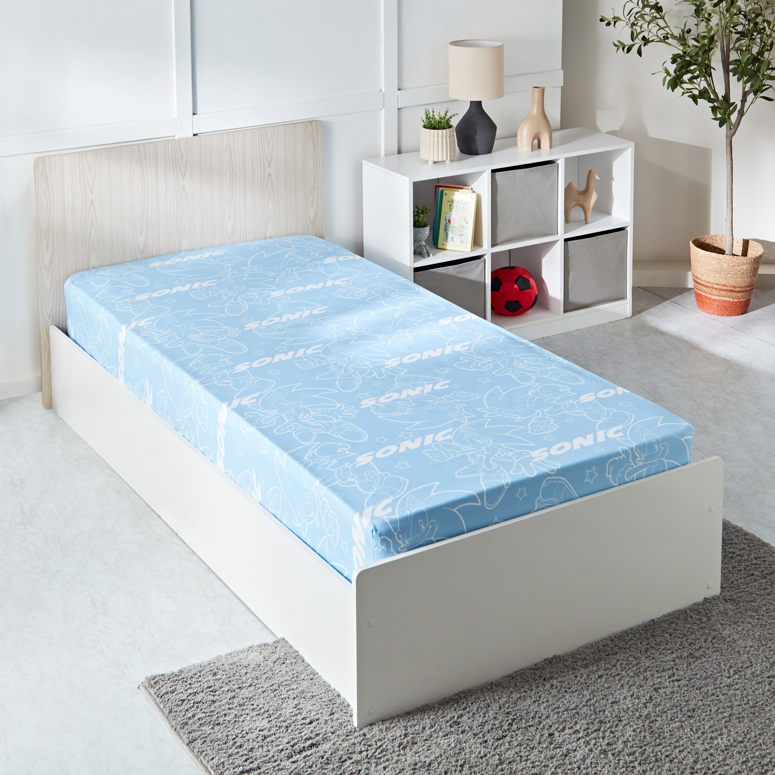 شرشف مطاطي سينجل سونيك هيدجهوج - 90x200+25 سم-hbxhomeware-bedding-fittedsheets-image-1