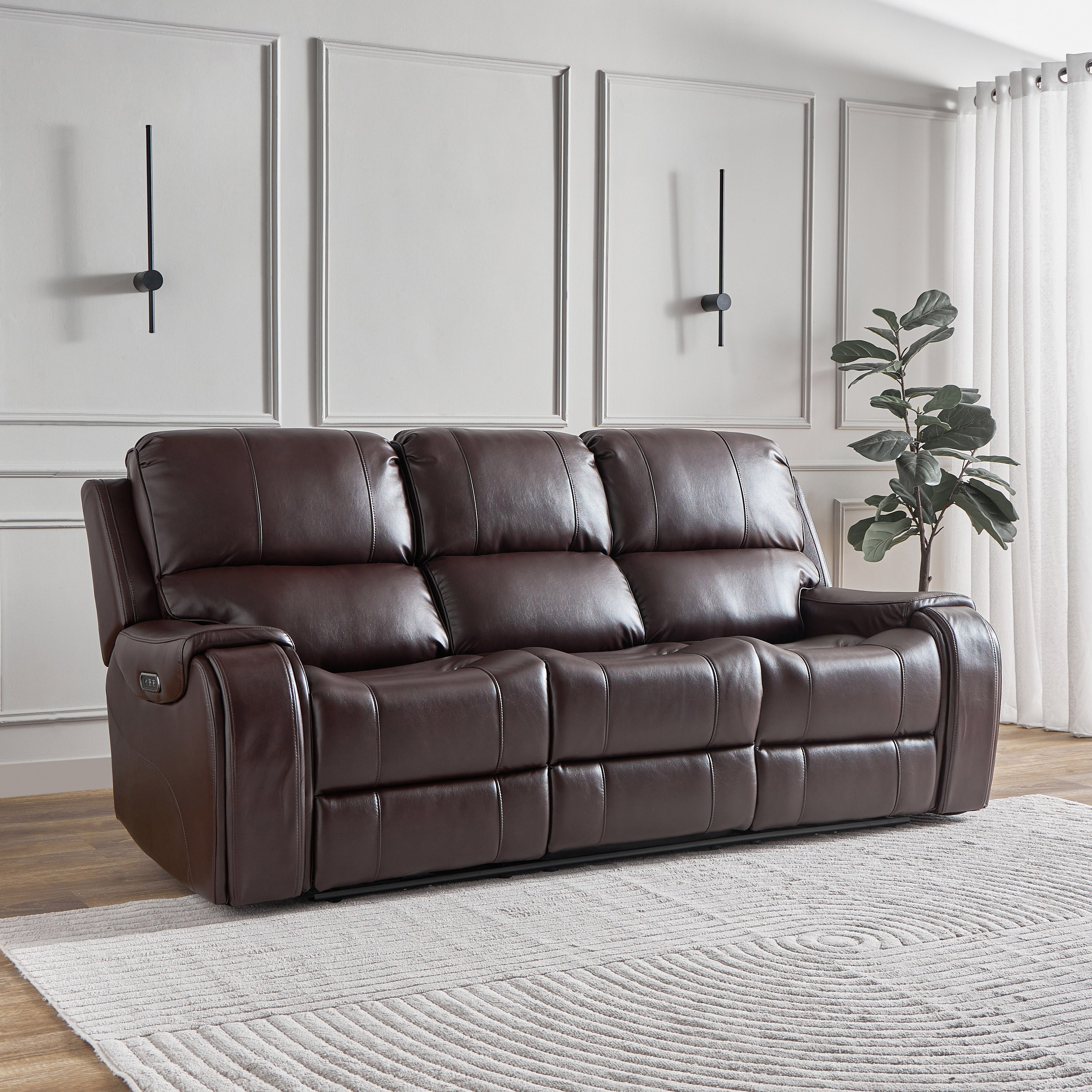 Brantford Dual Electric Power 3-Seater Faux Leather Recliner with Headrest-hbxfurniture-sofasandarmchairs-reclinersofas-image-2