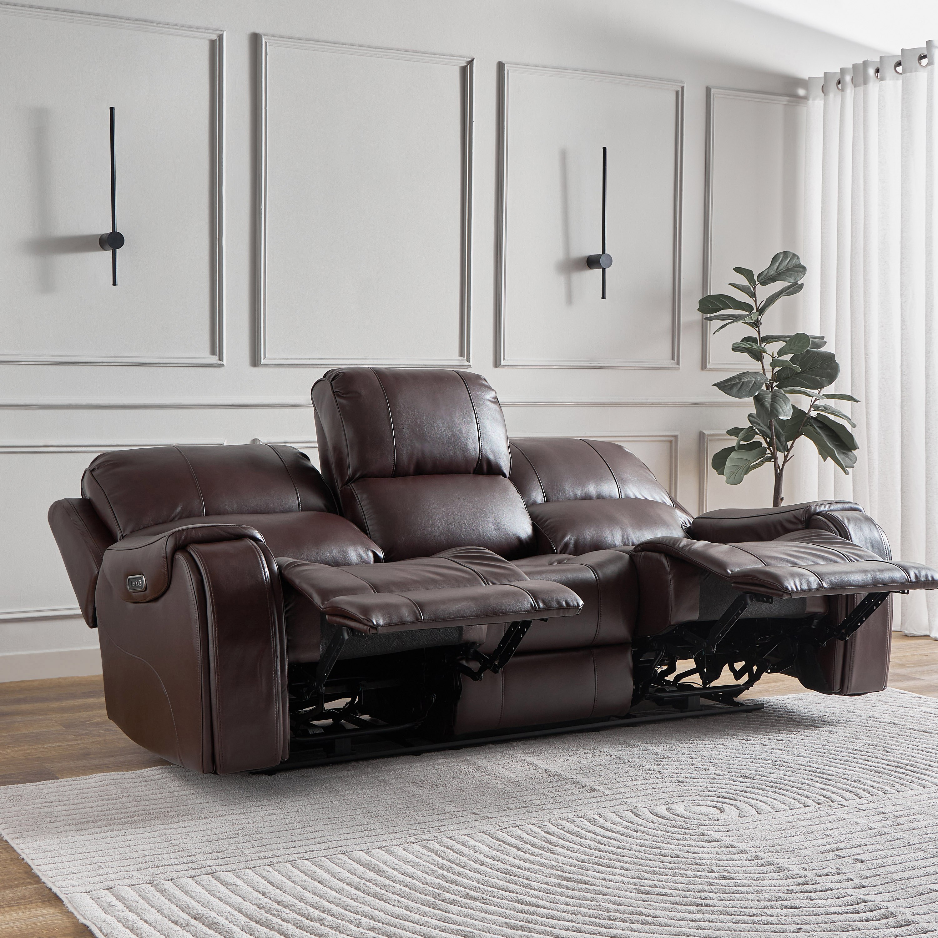 Brantford Dual Electric Power 3-Seater Faux Leather Recliner with Headrest-hbxfurniture-sofasandarmchairs-reclinersofas-image-3