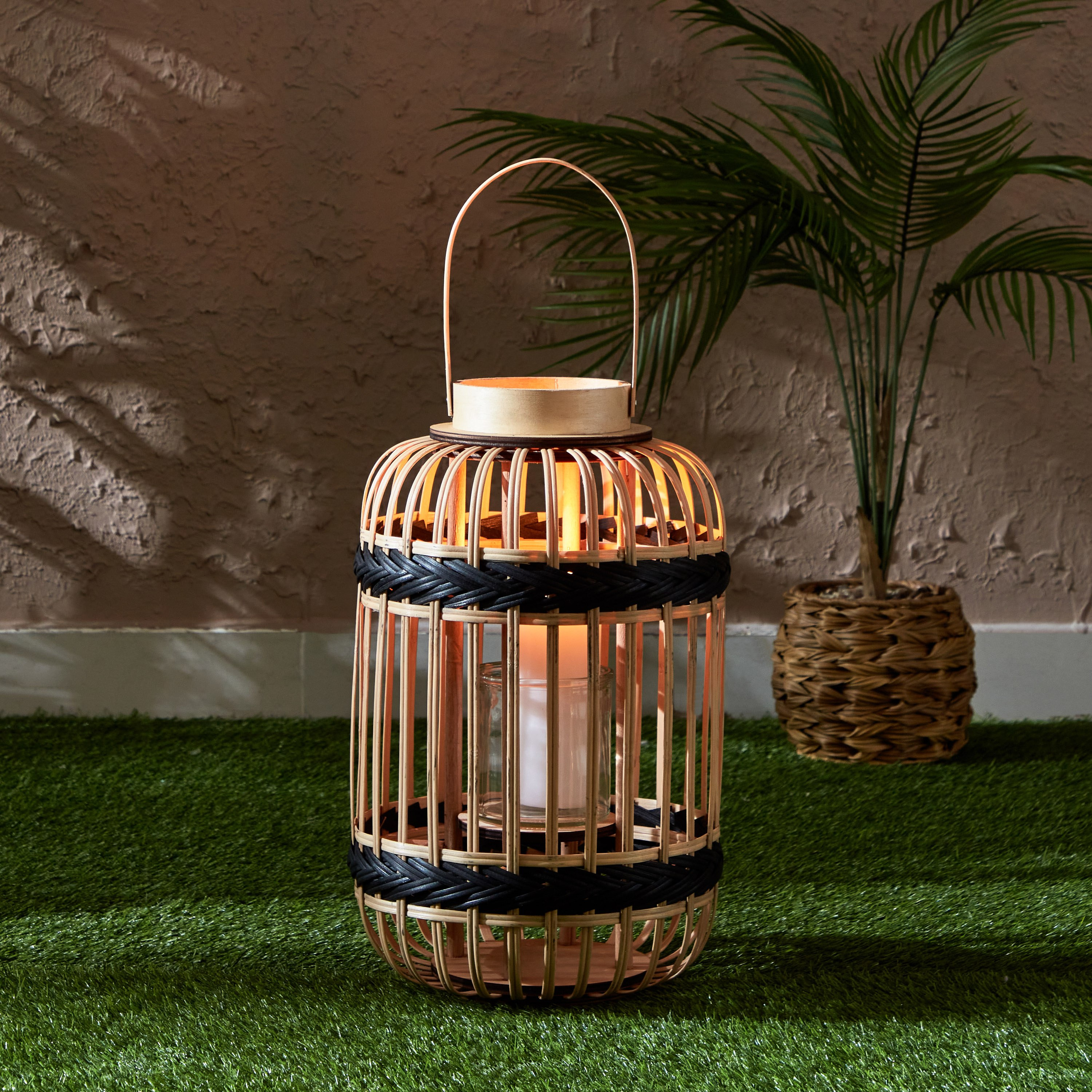 Vera-Deckar Bamboo Lantern with Glass Votive - 26x41x54 cm-hbxdecorandfurnishings-homeaccessories-lanterns-image-1
