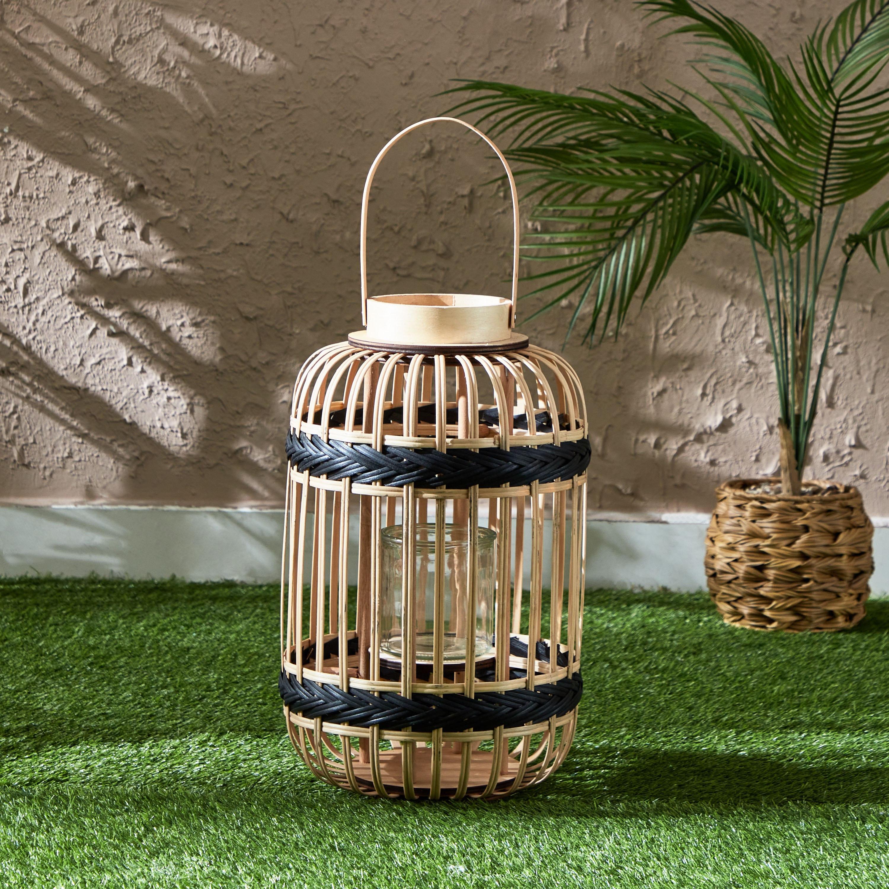 Vera-Deckar Bamboo Lantern with Glass Votive - 26x41x54 cm-hbxdecorandfurnishings-homeaccessories-lanterns-image-2