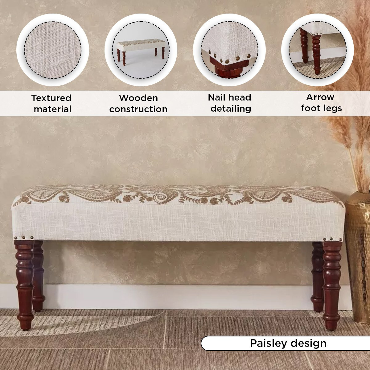 مقعد بنش بتطريز بيزلي من مهرجان إسنا - 40x120x40 سم -hbxfurniture-sofasandarmchairs-benches-image-4