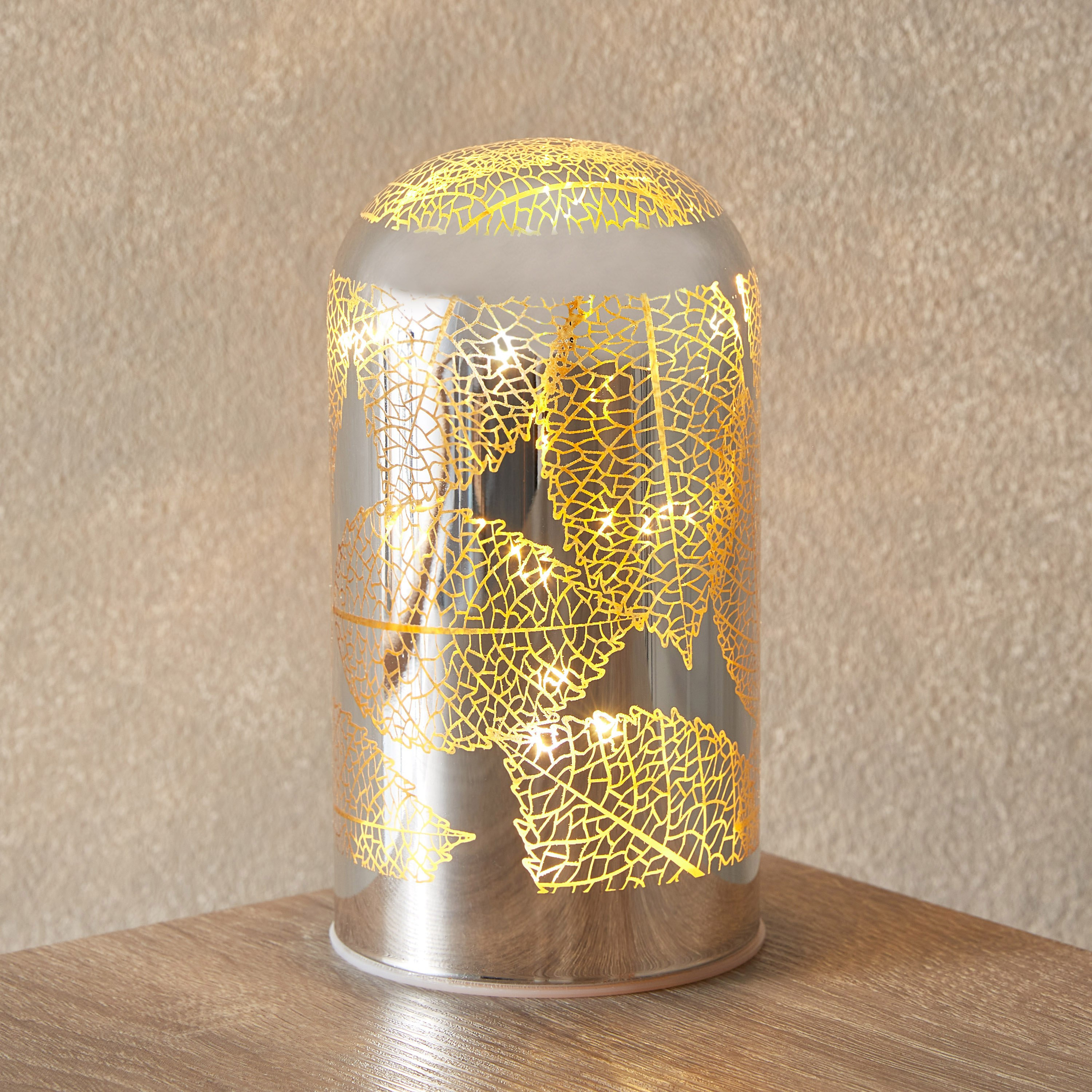 Briar Leaf Cutout Domelike Nickle Glass LED Lamp - 8x8x15 cm-hbxlivingroom-decorandaccessories-candleholders-image-1