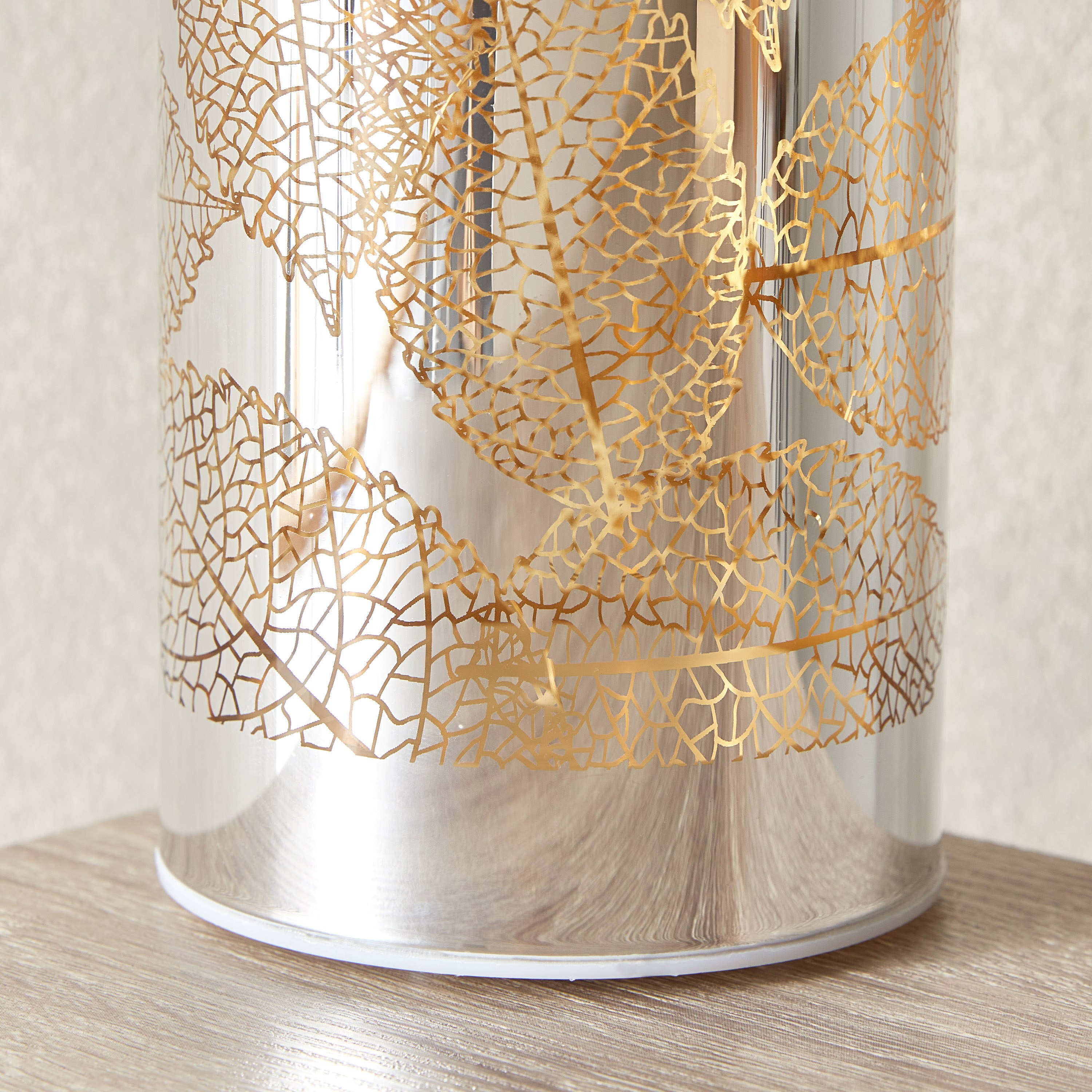 Briar Leaf Cutout Nickel Glass LED Lantern - 9x9x17 cm-hbxlivingroom-decorandaccessories-candleholders-image-4