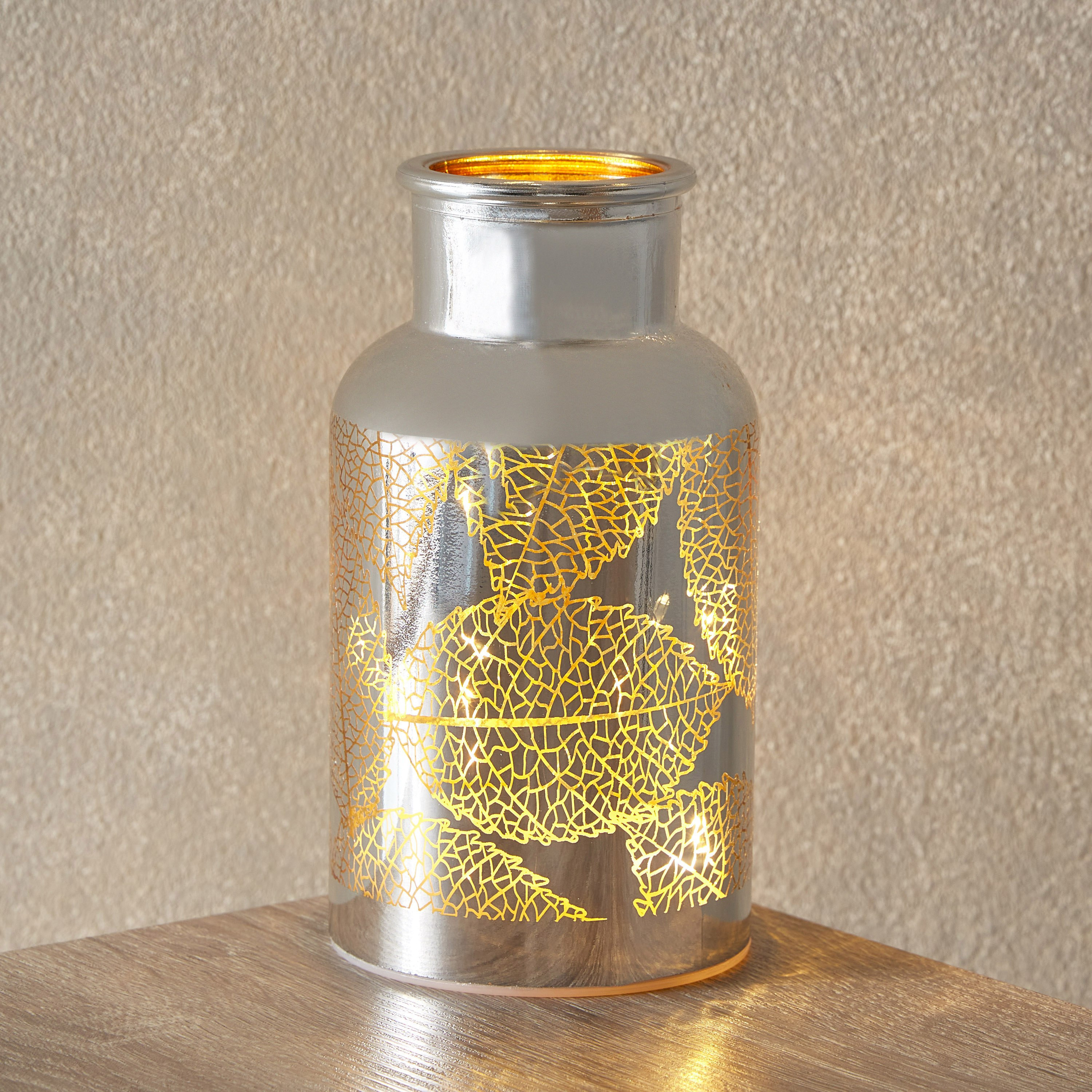 Briar Nickle Glass Leaf Cutout LED Candleholder - 8x8x15 cm-hbxlivingroom-decorandaccessories-candleholders-image-1