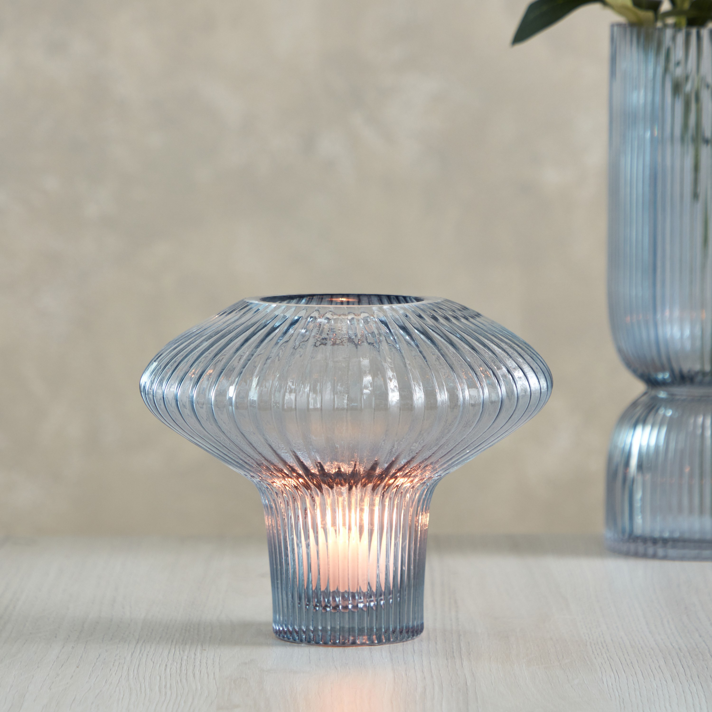 Adro Ribbed Dual Tealight Holder - 17.5x17.5x15 cm-hbxlivingroom-decorandaccessories-candleholders-image-1