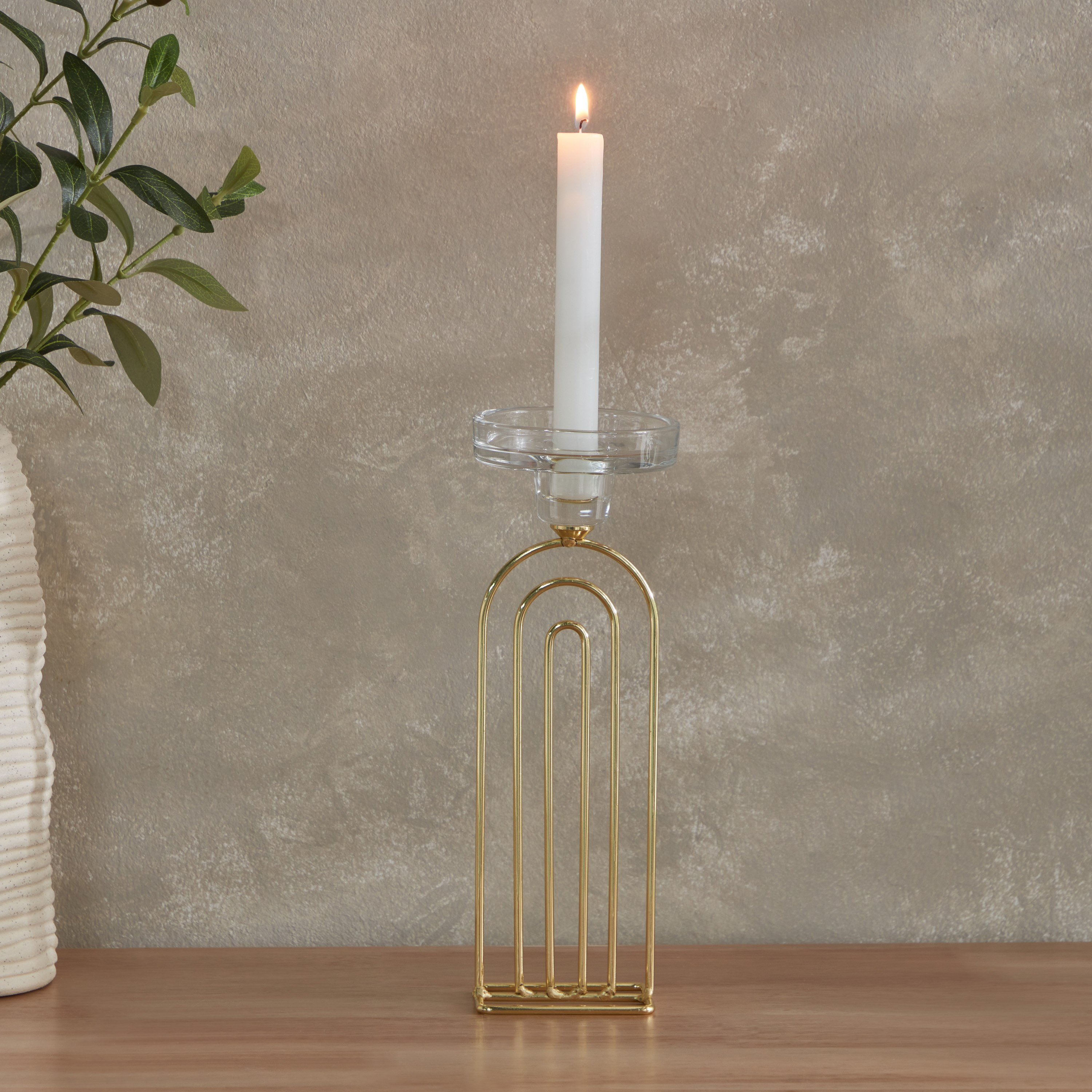 حامل شموع معدن مضلع بسطح زجاجي من بلينكو - 7.8x6x26.1 سم-hbxlivingroom-decorandaccessories-candleholders-image-1