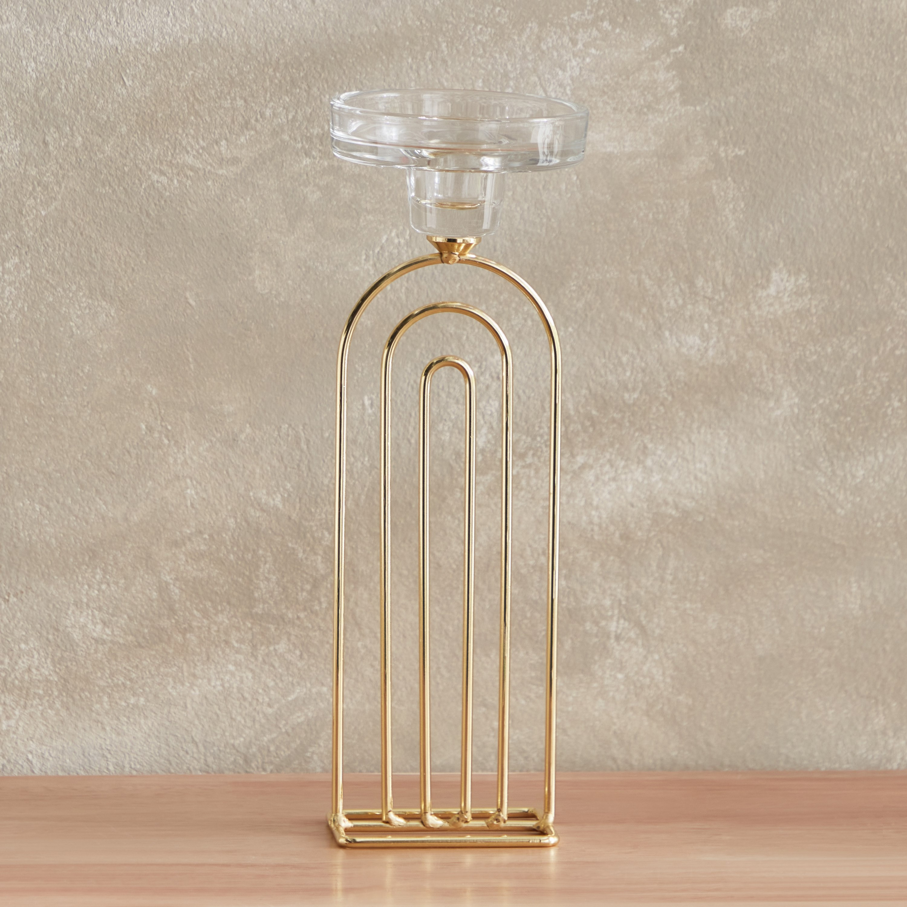 حامل شموع معدن مضلع بسطح زجاجي من بلينكو - 7.8x6x26.1 سم-hbxlivingroom-decorandaccessories-candleholders-image-2