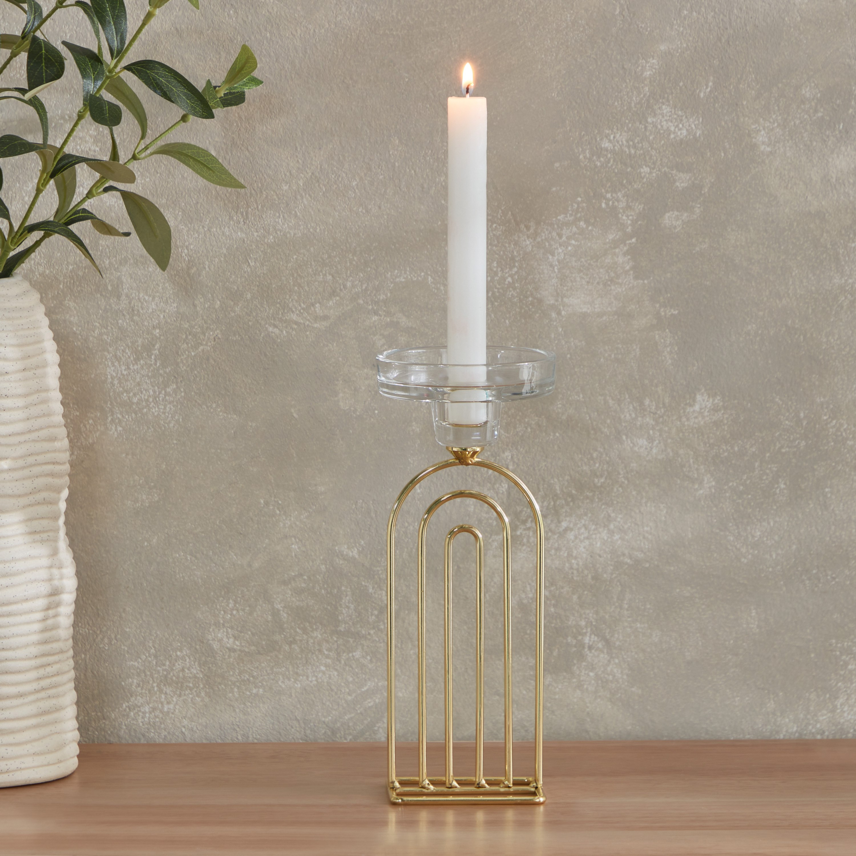 حامل شموع معدن مضلع بسطح زجاجي من بلينكو - 7.8x6x22.8 سم-hbxlivingroom-decorandaccessories-candleholders-image-1