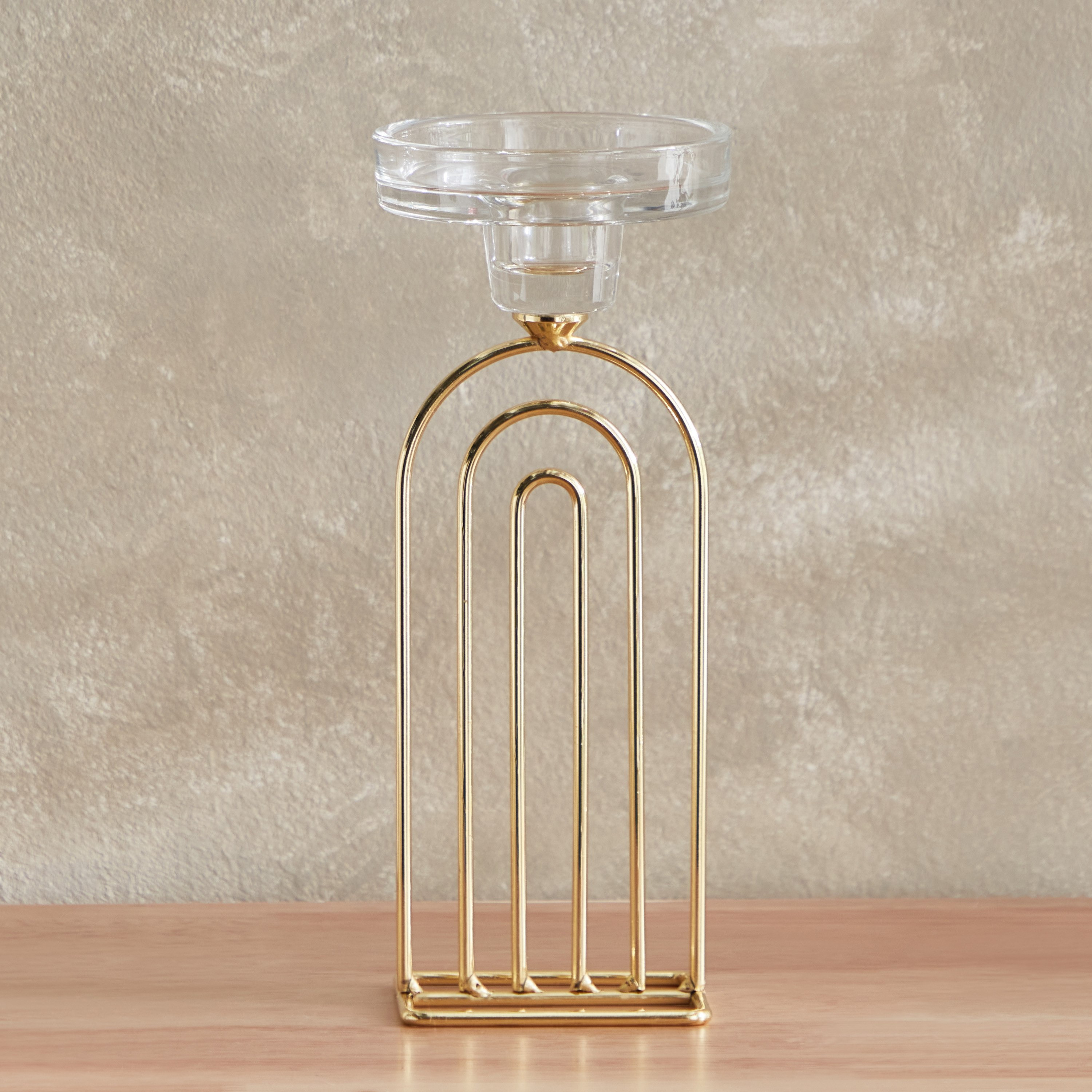 حامل شموع معدن مضلع بسطح زجاجي من بلينكو - 7.8x6x22.8 سم-hbxlivingroom-decorandaccessories-candleholders-image-2