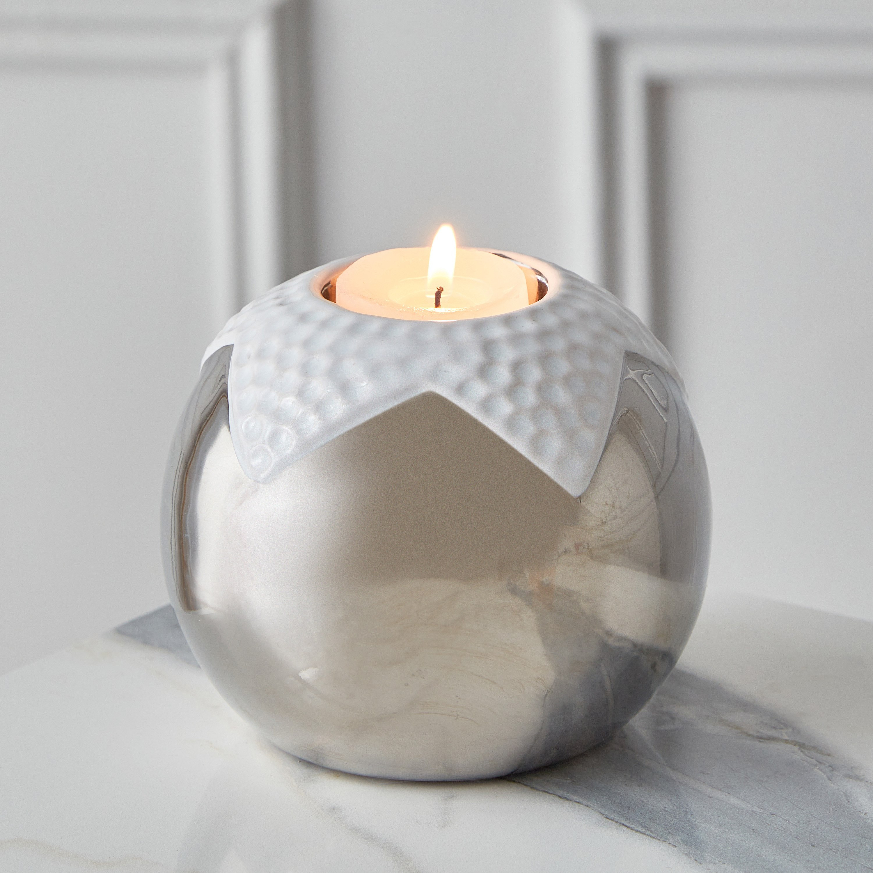Castil Nickel and Ceramic Round Candleholder - 11x11x9 cm-hbxlivingroom-decorandaccessories-candleholders-image-1