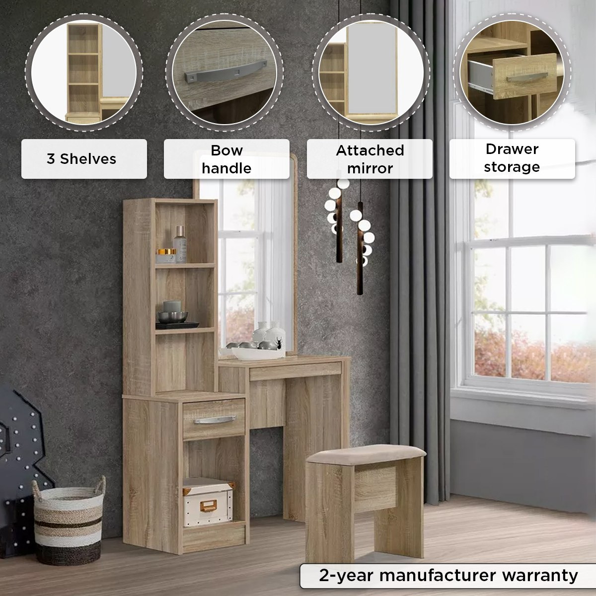 طاولة تزيين مع مرآة ومقعد - كولتورب بلس من موڤو-hbxfurniture-bedroom-dressersandmirrors-image-4