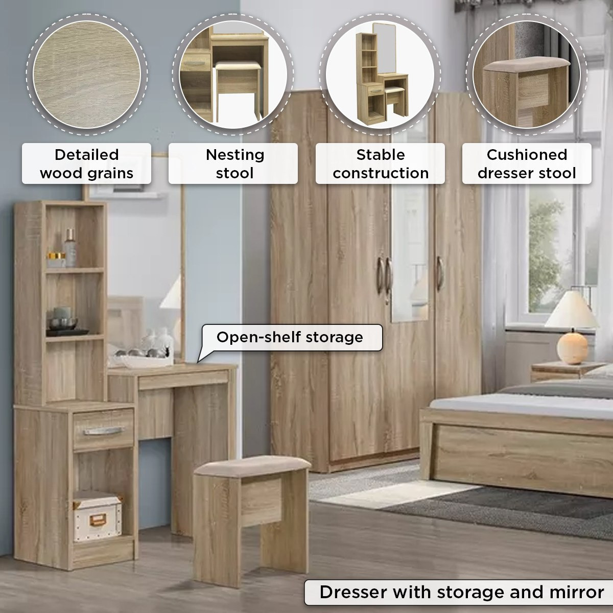طاولة تزيين مع مرآة ومقعد - كولتورب بلس من موڤو-hbxfurniture-bedroom-dressersandmirrors-image-5