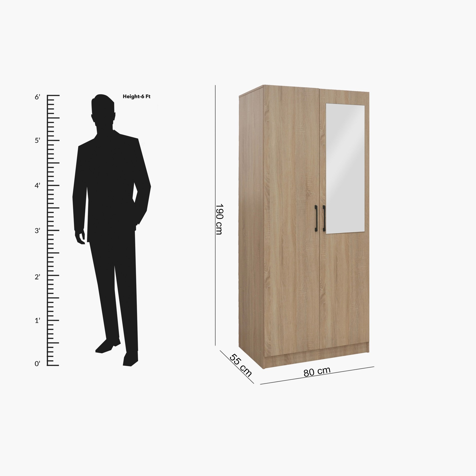 Movo Oasis Cambridge 2-Door Wardrobe with Mirror and Drawer with Lock-hbxfurniture-wardrobes-image-9