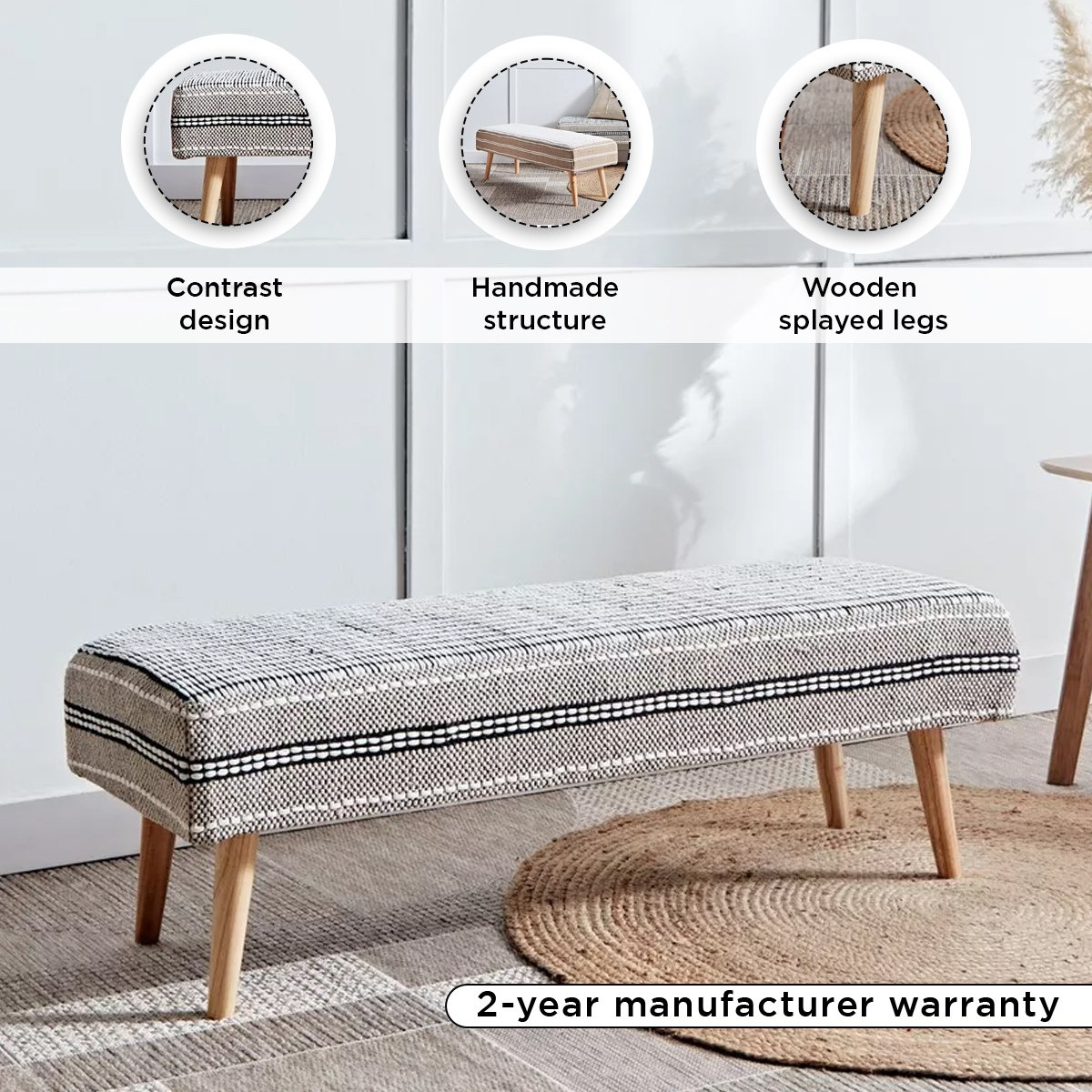 مقعد بنش مصنوع يدويًا من لوم كرافت - 40x40x120 سم-hbxfurniture-sofasandarmchairs-benches-image-4