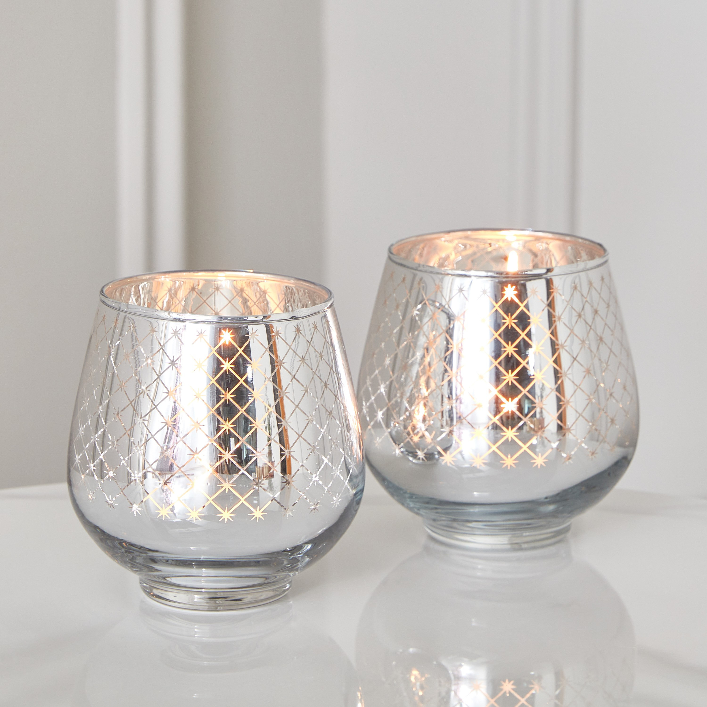 حامل شموع زجاجي قطعتين من مريا - 9x9.5 سم-hbxlivingroom-decorandaccessories-candleholders-image-1