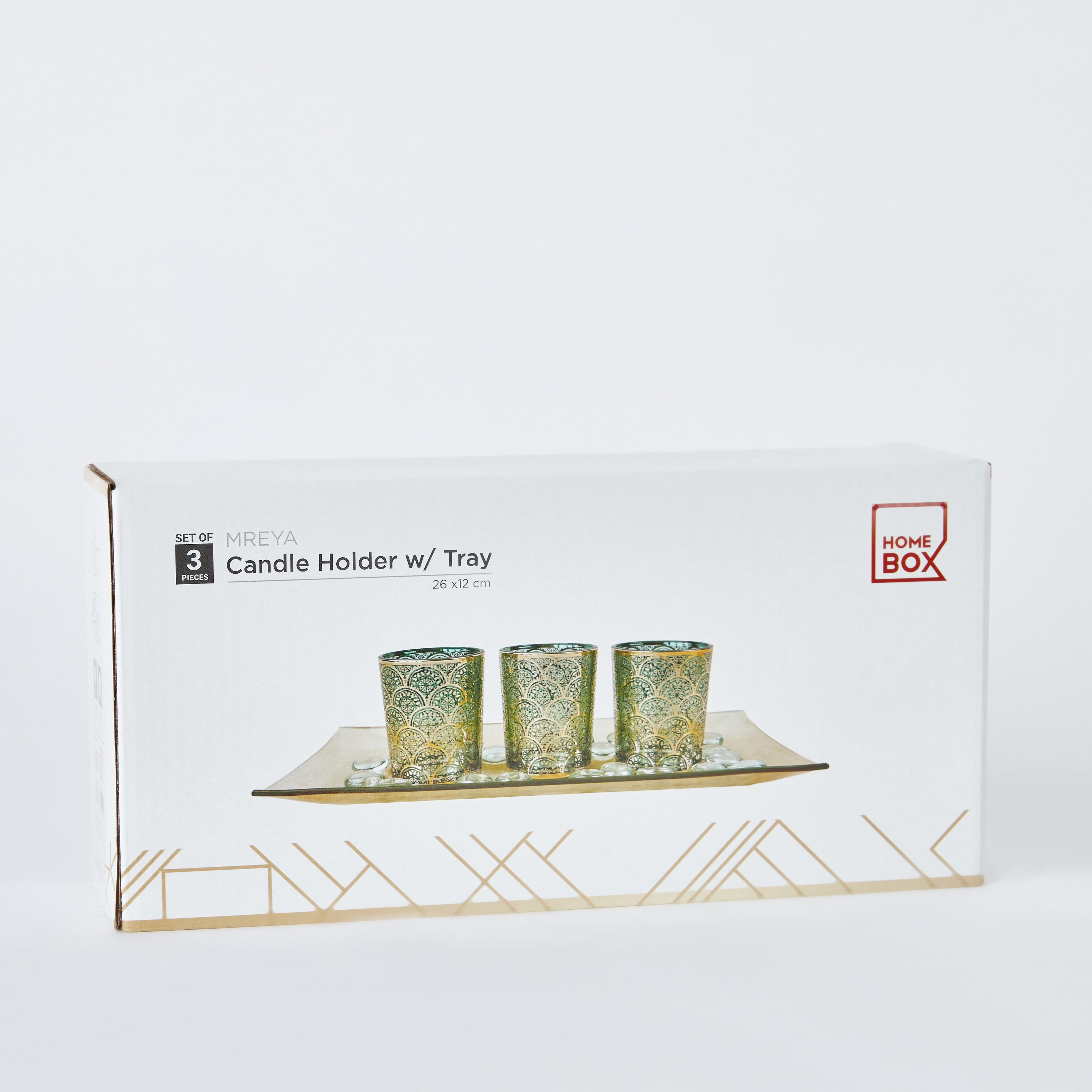 طقم حامل شموع زجاجي 3 قطع بصينية وحصى من مريا - 26x12 سم-hbxlivingroom-decorandaccessories-candleholders-image-6