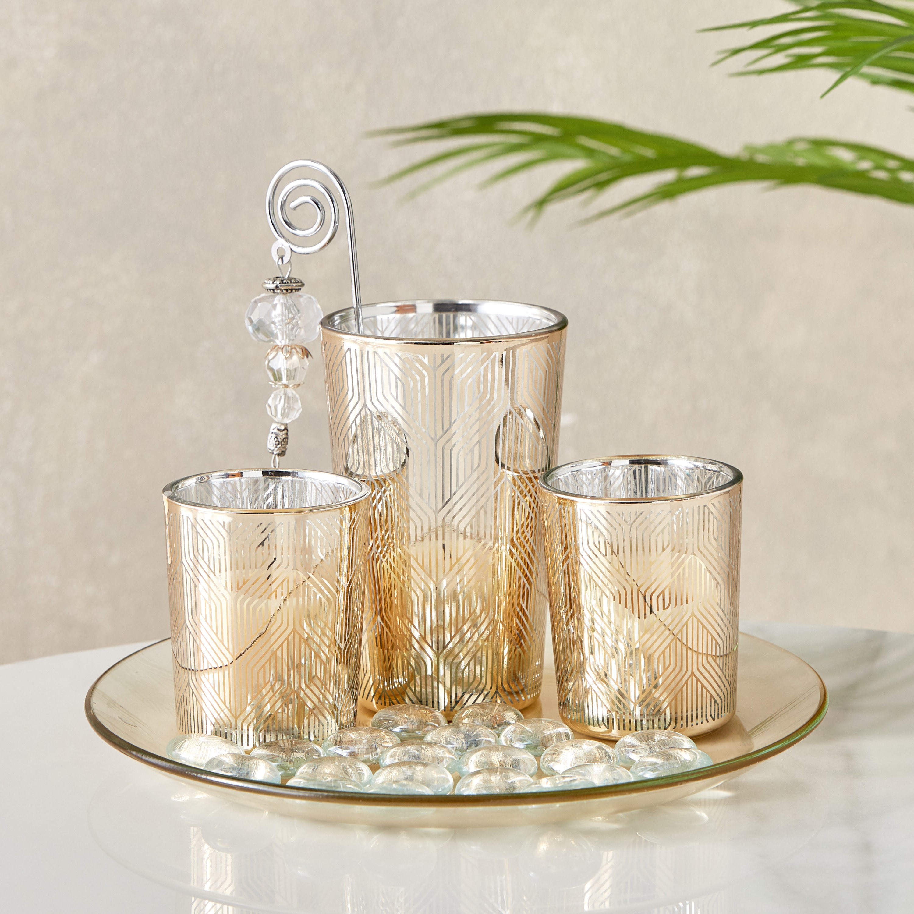 طقم حاملات شموع زجاجية 3 قطع مع صينية زجاجية مستديرة من ميريا-hbxlivingroom-decorandaccessories-candleholders-image-1