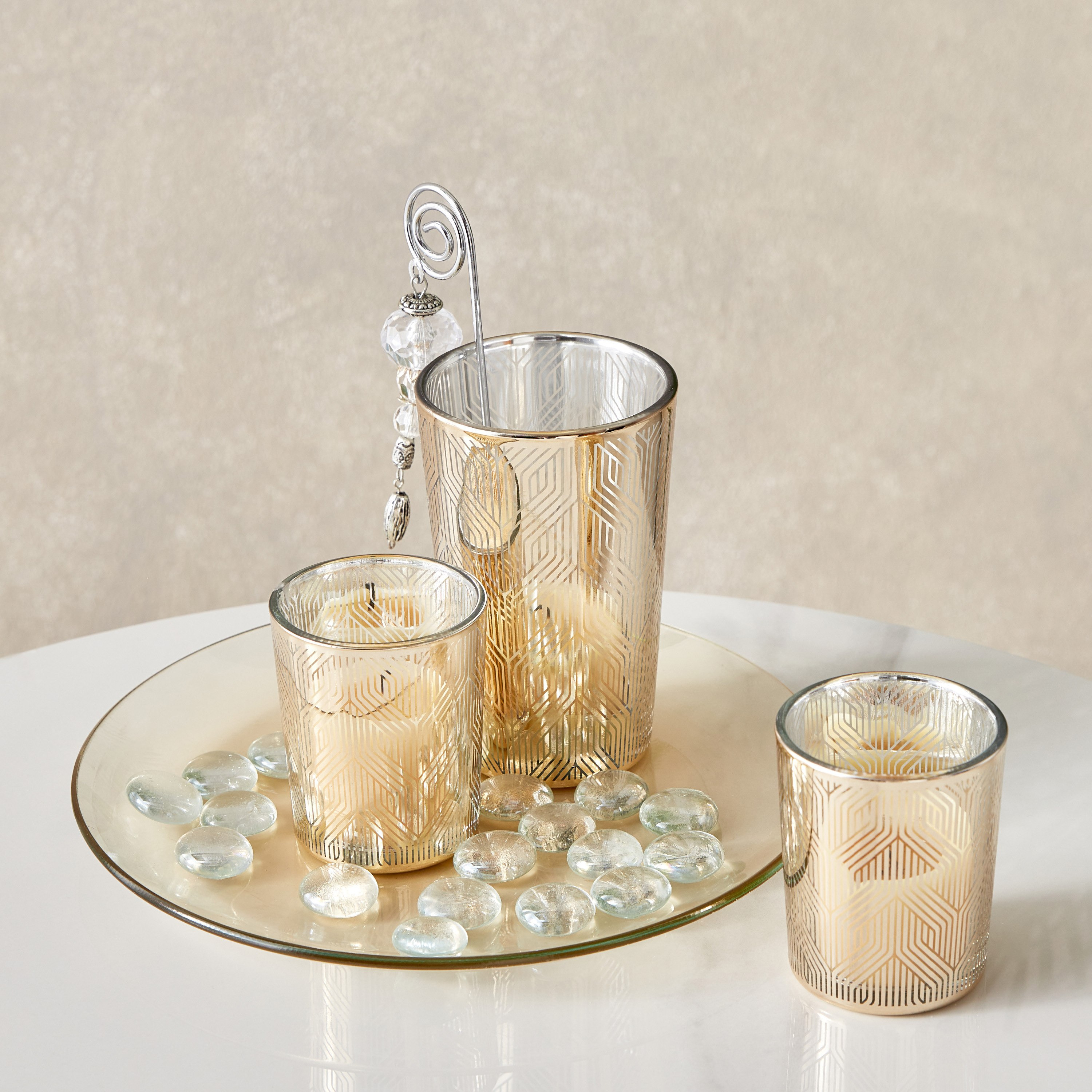 طقم حاملات شموع زجاجية 3 قطع مع صينية زجاجية مستديرة من ميريا-hbxlivingroom-decorandaccessories-candleholders-image-3