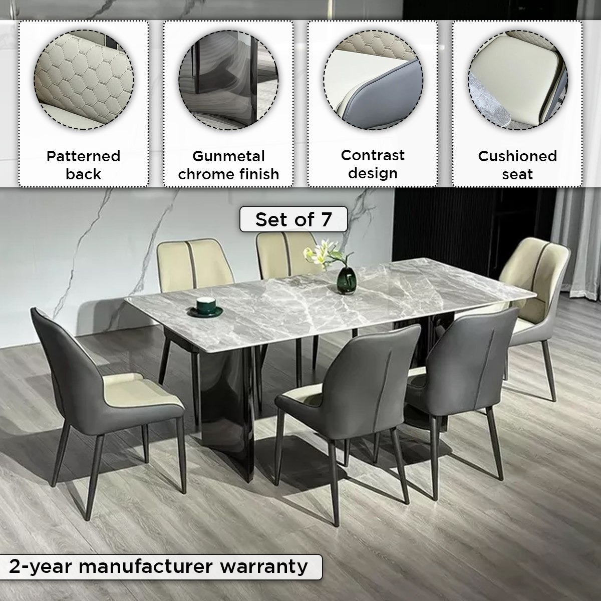 Titanium Sintered Stone Top 6-Seater Dining Table Set-hbxfurniture-diningtablesandsets-diningsets-sixseater-image-4