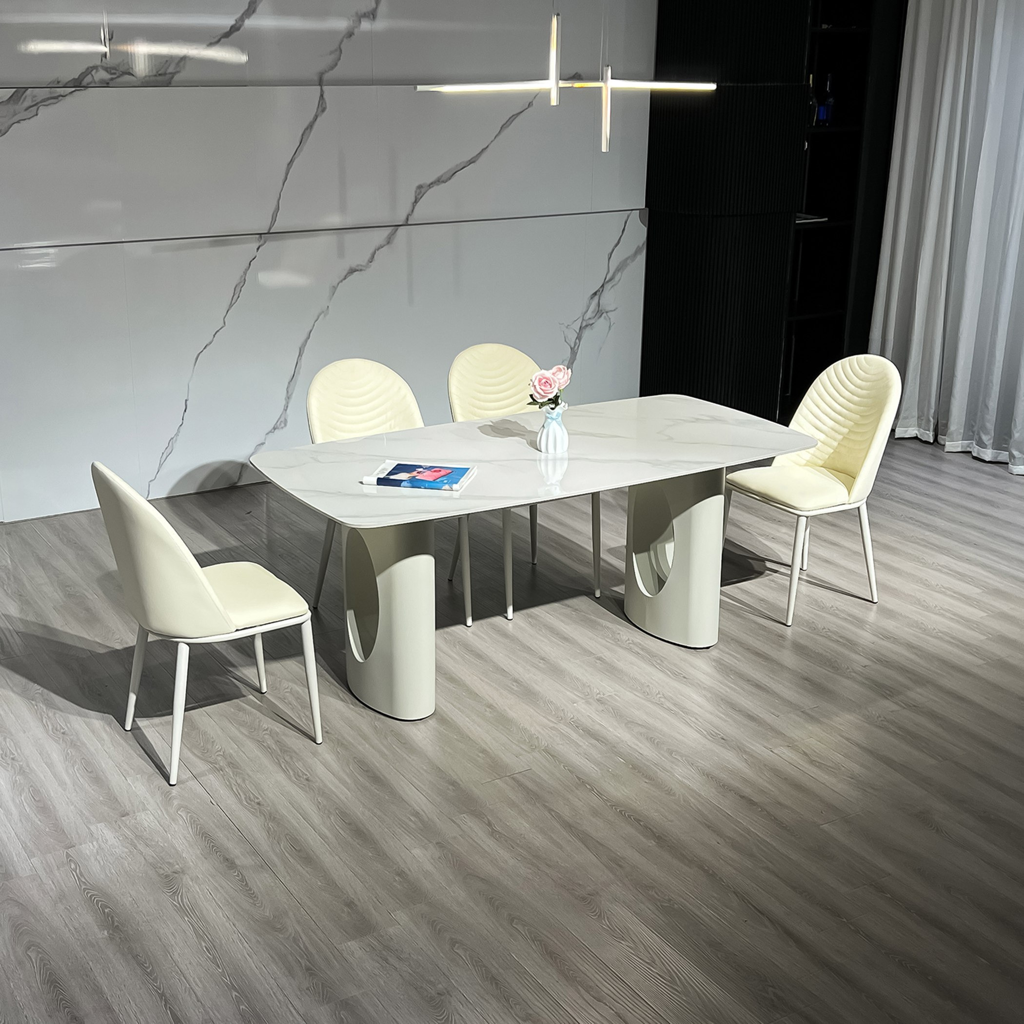 طقم طاولة سفرة من الحجر الملبد بـ6 مقاعد من بولاريس-hbxfurniture-diningtablesandsets-diningsets-sixseater-image-1