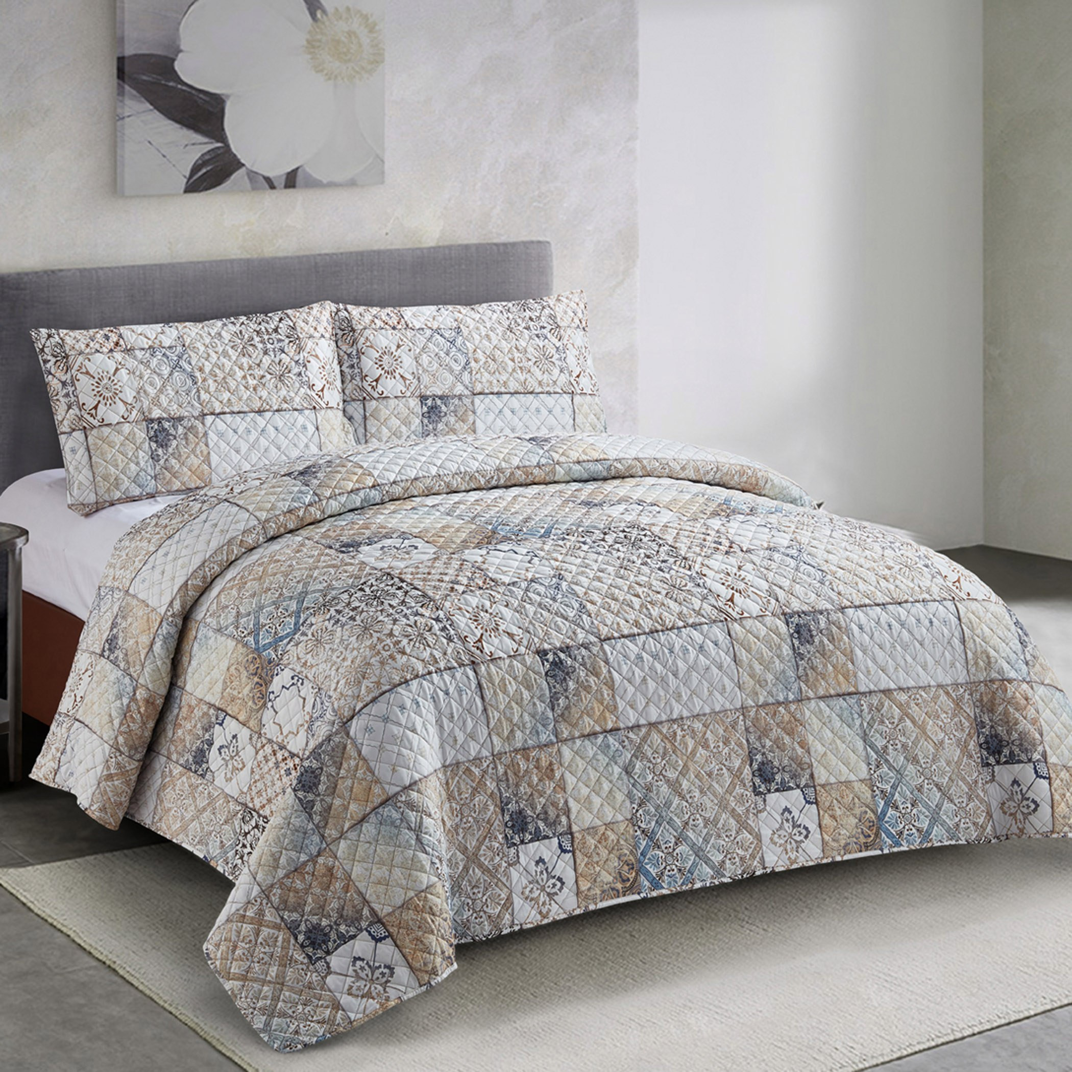 طقم مفرش سرير لحاف ميكرو مغسول مسبقًا توين 3 قطع من دولوريس جيان- 160x230 سم-hbxdecorandfurnishings-bedding-bedspreadsandquilts-image-1