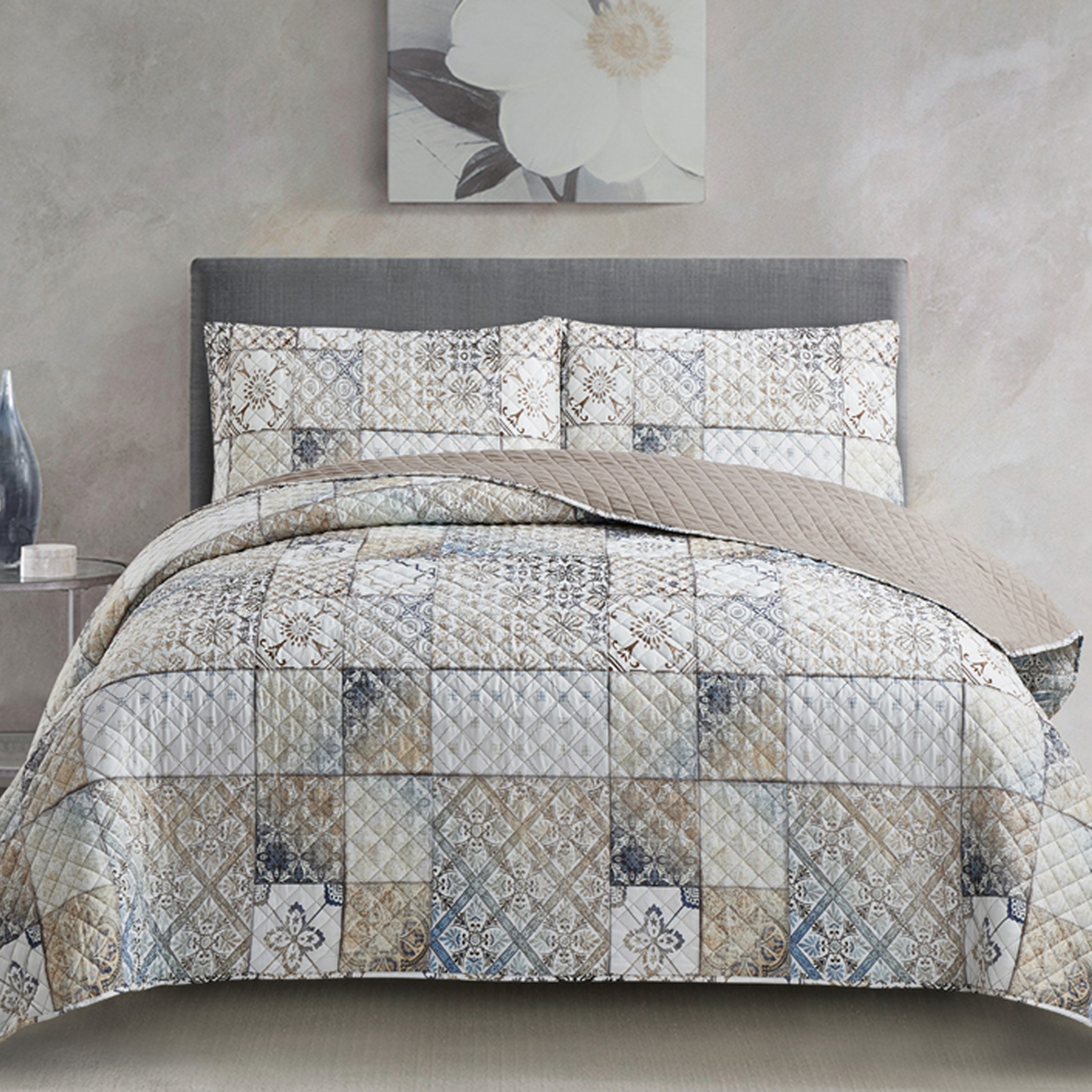طقم مفرش سرير لحاف ميكرو مغسول مسبقًا توين 3 قطع من دولوريس جيان- 160x230 سم-hbxdecorandfurnishings-bedding-bedspreadsandquilts-image-2