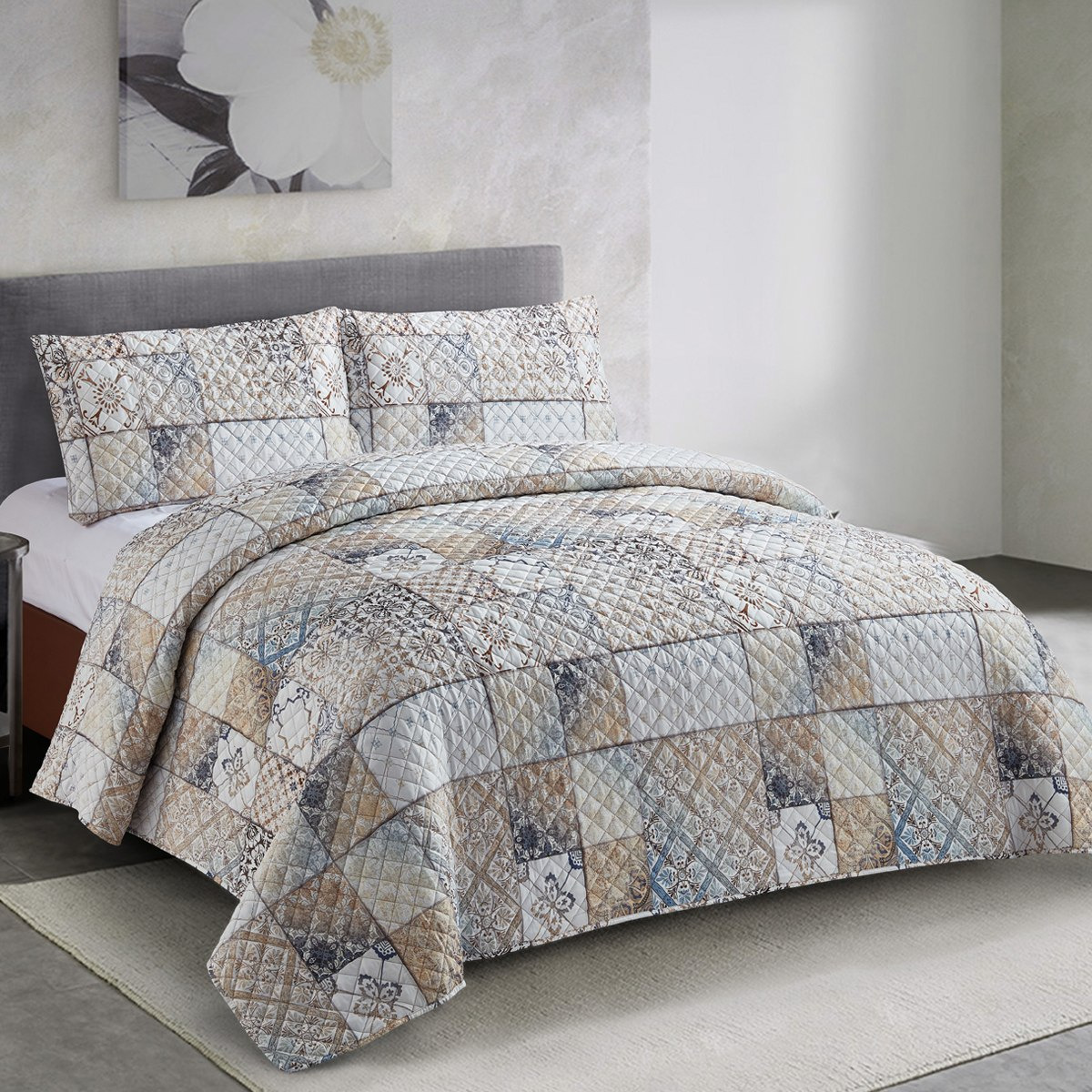 طقم مفرش سرير لحاف ميكرو مغسول مسبقًا كينج 3 قطع من دولوريس جيان - 230x250 سم-hbxdecorandfurnishings-bedding-bedspreadsandquilts-image-1