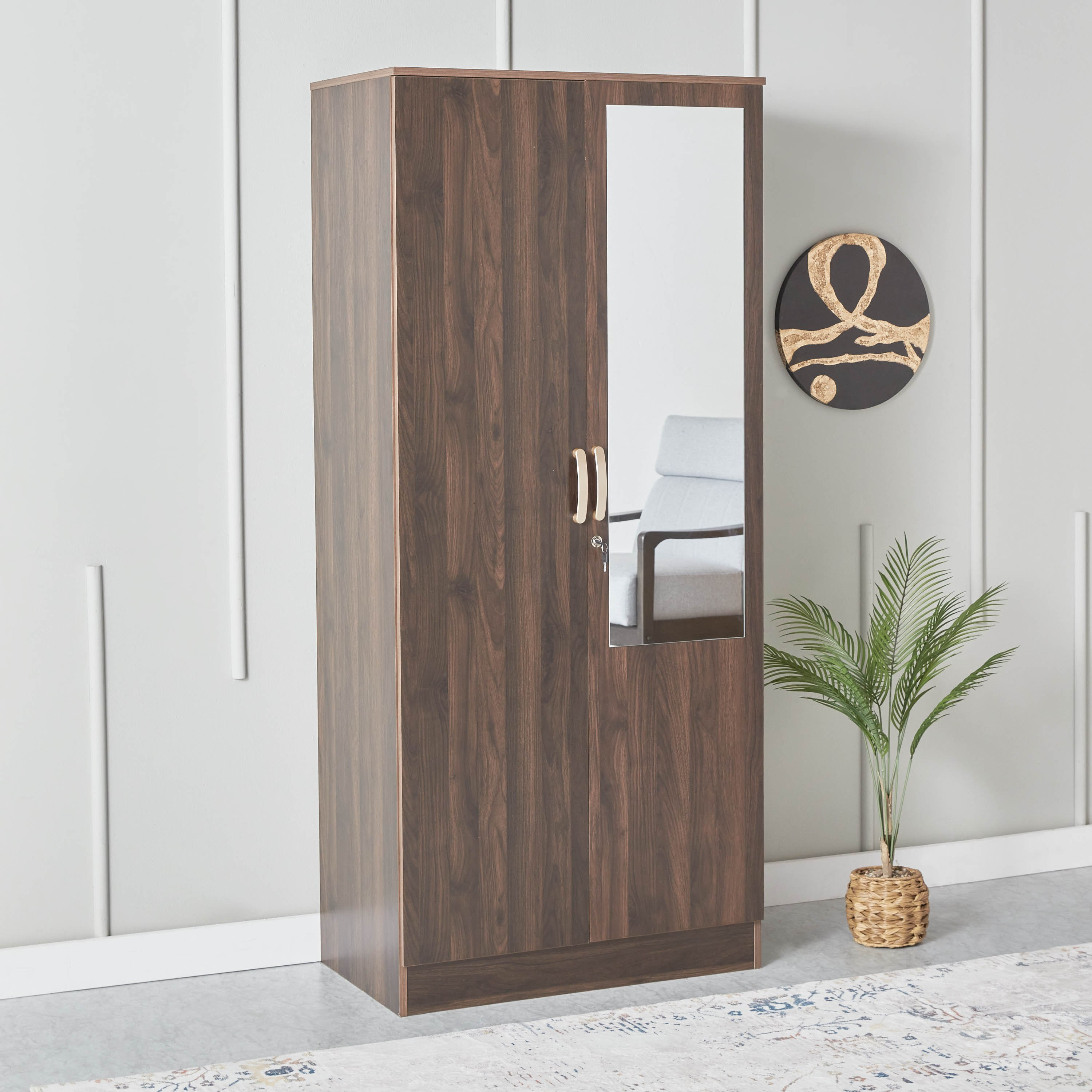 خزانة ملابس 2 باب قابلة للقفل بدرج ومرآة - كيبو من موڤو-hbxfurniture-wardrobes-image-1